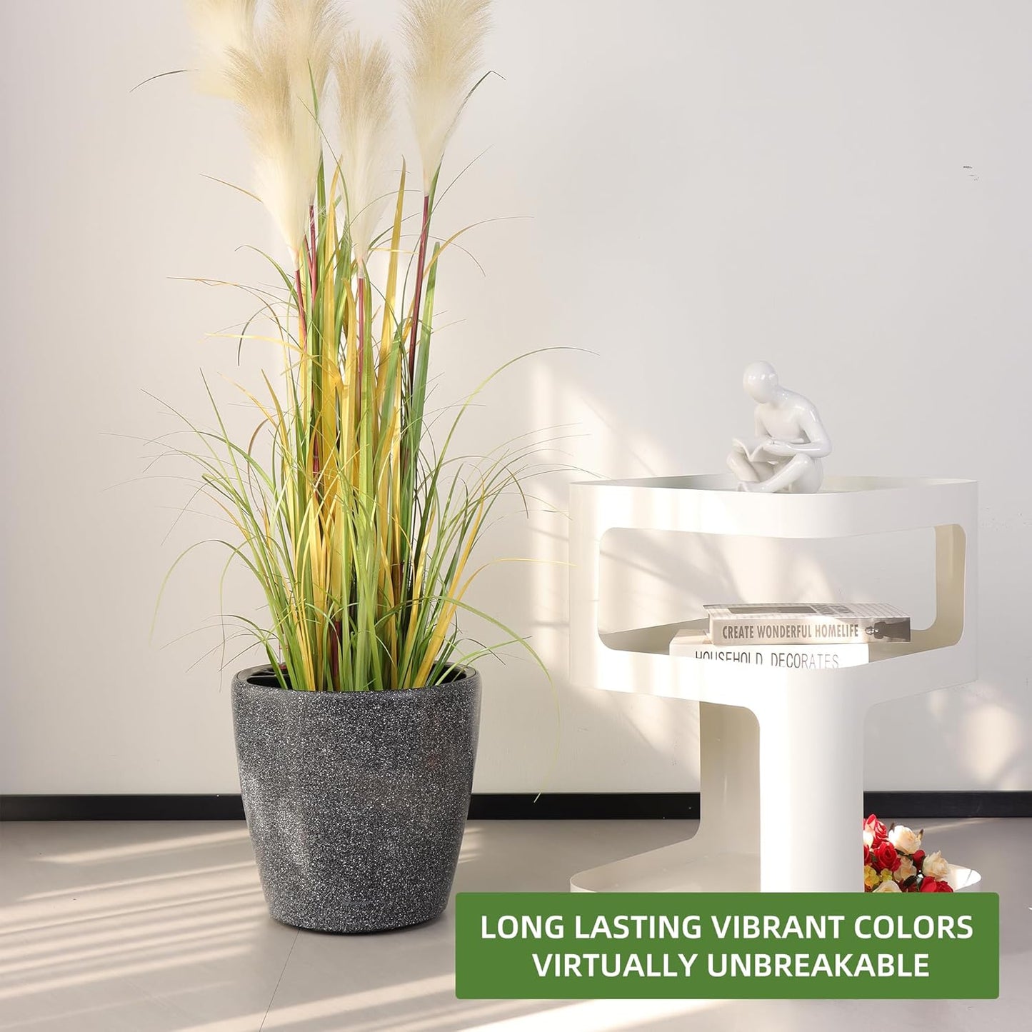 Dexceder 13x12 Self Watering Planter with Wheels Indoor Outdoor, Inner Pot Design, Thickened Large Floor Standing Flower Plant Pot with Water Level Indicator (Stone Matte)