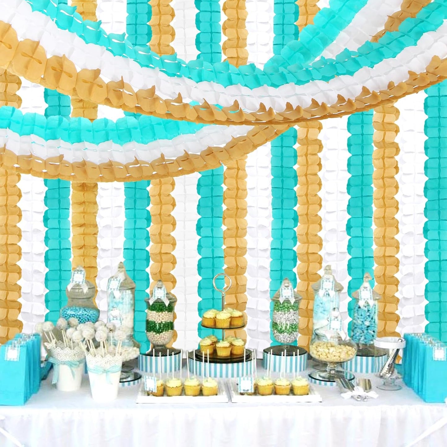 Teal-Gold Sage Green Party-Decorations Streamers Garland - 157Ft Four-Leaf Clover Hanging Banner, Wedding Engagement Bachelorette Birthday Baby Bridal Shower Decor Hugtmr