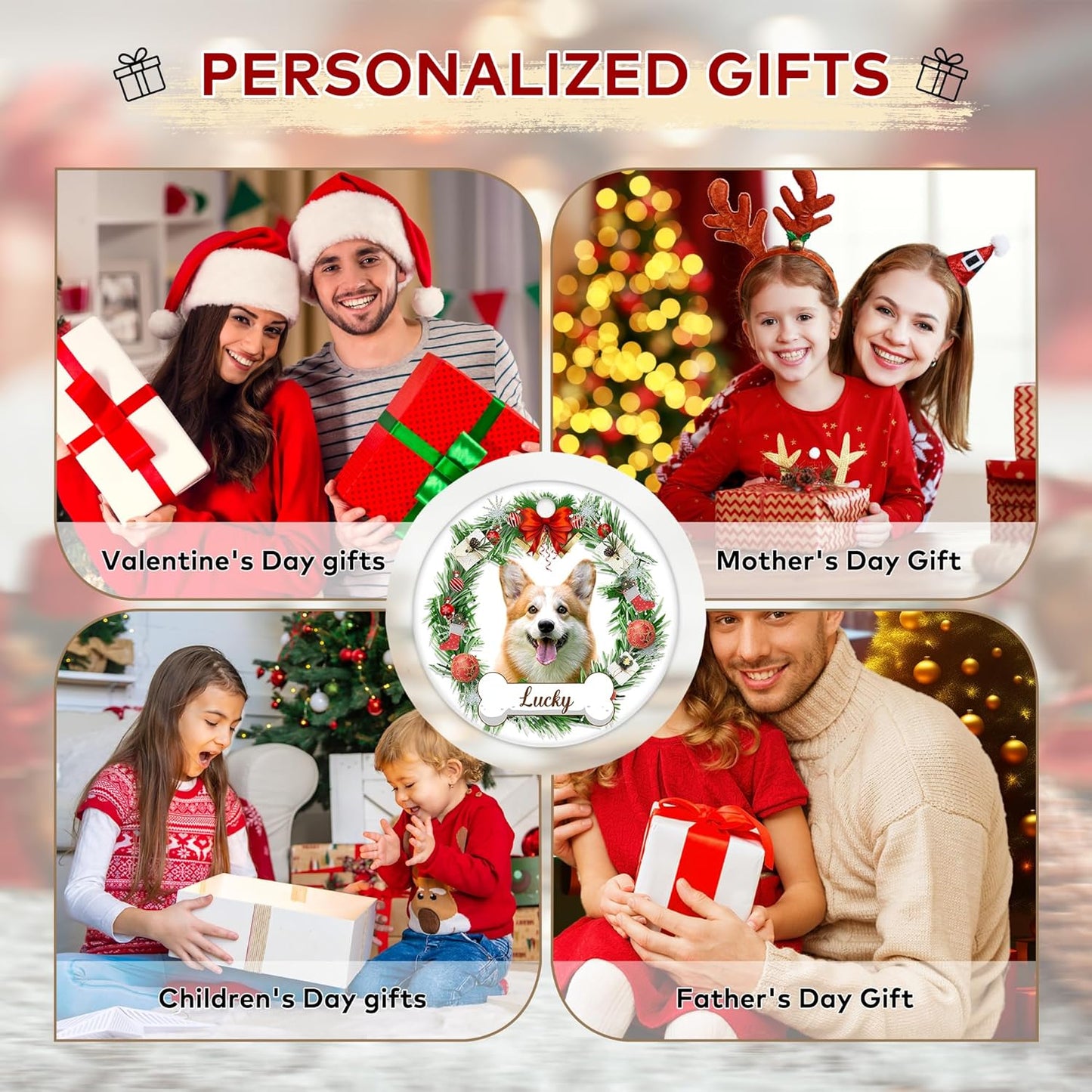 Printed in The USA - Personalized Dog Cat Ornaments with Photo Text, Dog Ornaments for Christmas Tree, Custom Pet Ornament, Puppy 1st Xmas Gifts, Personalized Gifts for Christmas for Pet Lovers
