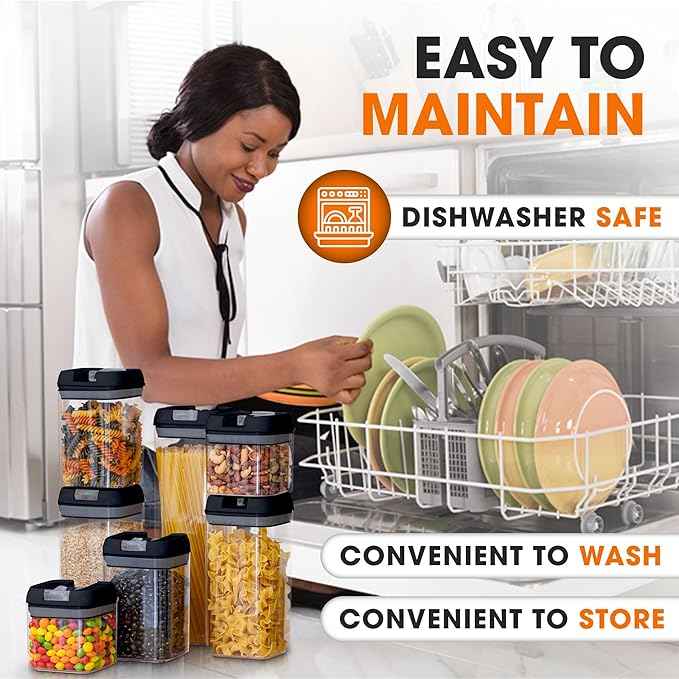 Cheer Collection Airtight Food Storage Containers, Kitchen Storage Containers for Pantry, Set of 7 Food Containers with Lids Airtight, Pantry Storage Containers & Organizers with Lids, Black