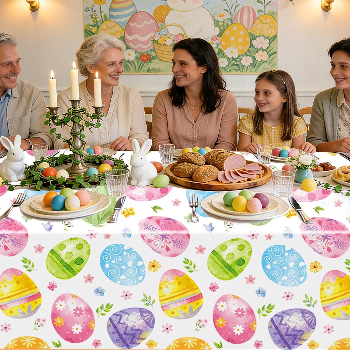 3 Pcs Easter Tablecloth - Colorful Eggs Plastic Table Cloth, 54 x 108 Inch Disposable Spring Easter Egg Rectangle Table Cover for Indoor or Outdoor Tables Decorations Spring Easters Party Supplies