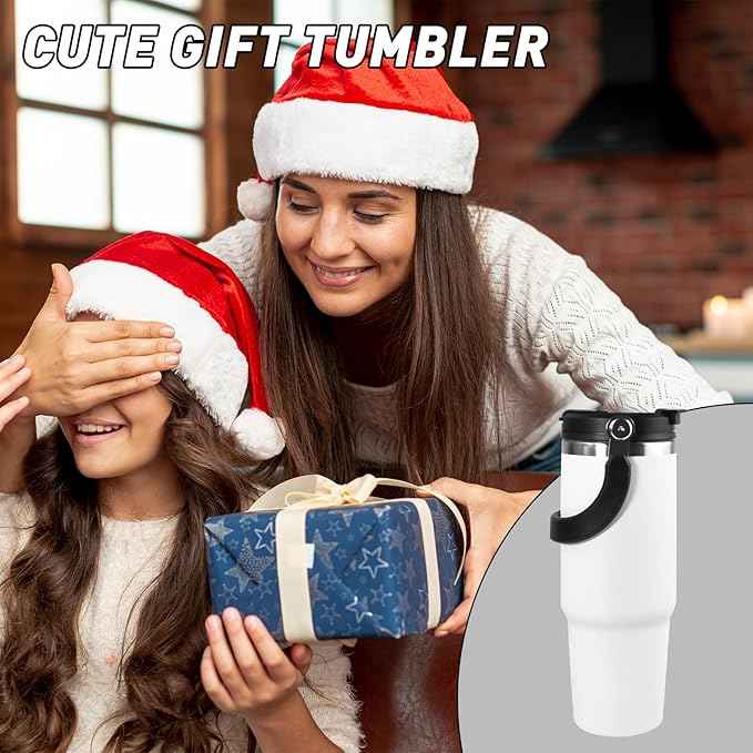 30 oz Tumbler with Handle and Straw Lid, Double Walled Vacuum Insulated Water Bottle Leakproof Tumbler Travel Coffee Mug Thermal Cup, Cupholder Friendly for Office, Home, Sport, White
