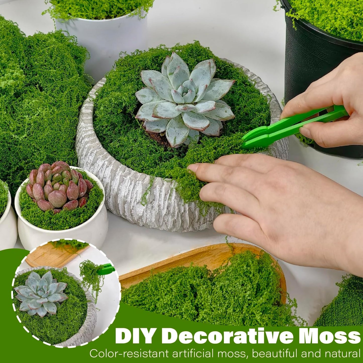 5.3oz Dark Green Artificial Moss - Faux Moss for Potted Plants, Fake Moss for Crafts, DIY Models, Fairy Gardens, Table Centerpieces & Wedding Floral Decor