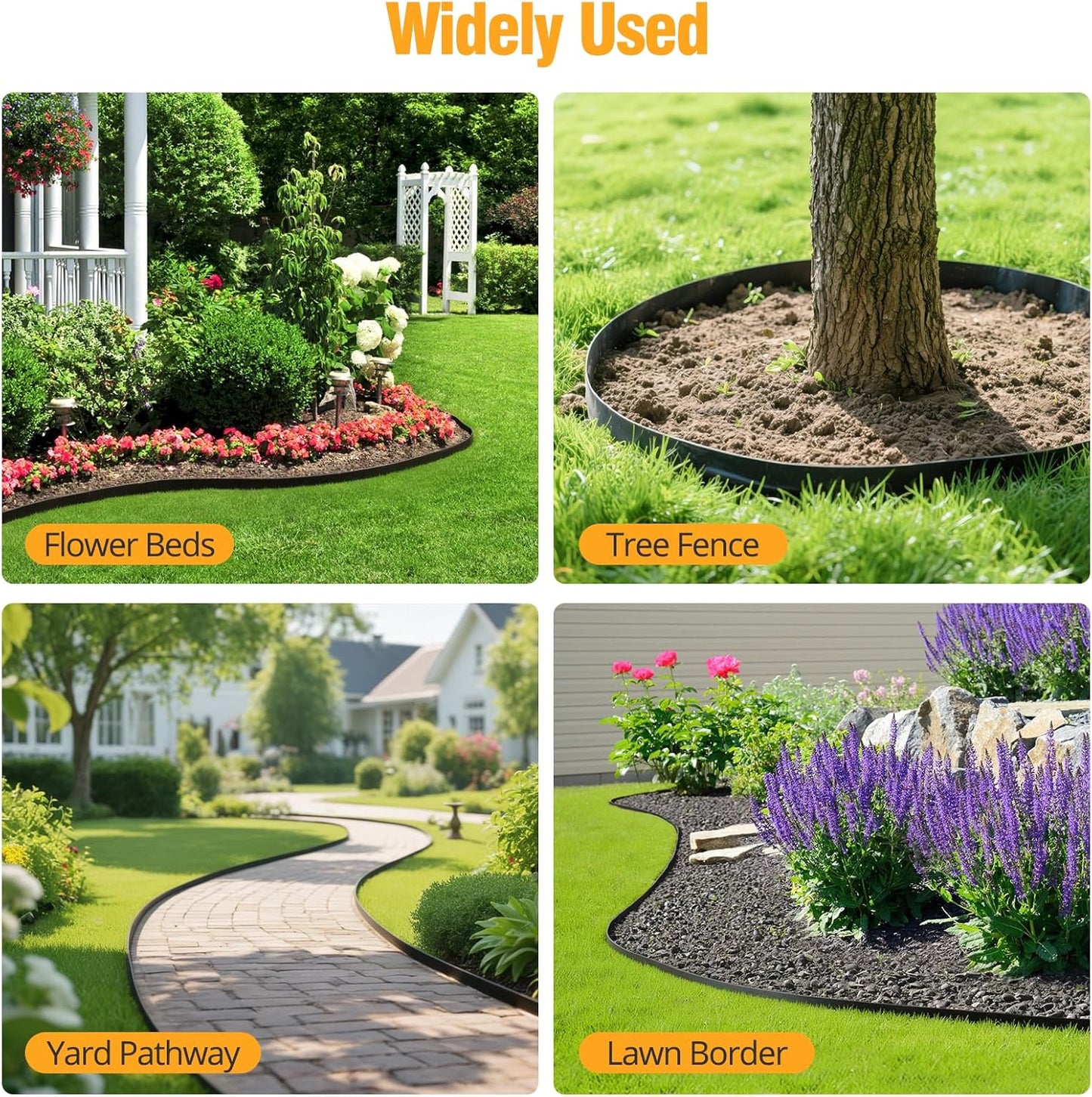 40FT Landscape Edging No-Dig, 2 Inch Tall Heavy Duty Plastic Garden Edging Border with 40 Anchoring Spikes for Lawn, Flower Bed & Decorative Yard