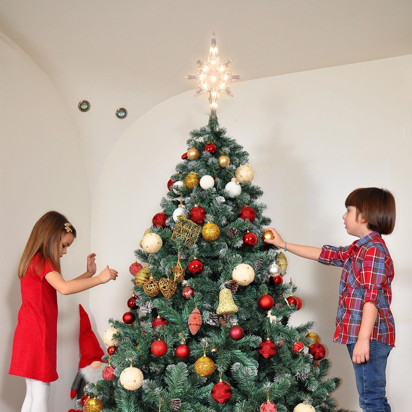 Lighted Christmas Tree Topper, Bethlehem Star Treetop with 41LED Warm White Fairy Lights, Holiday Christmas Tree Decorations