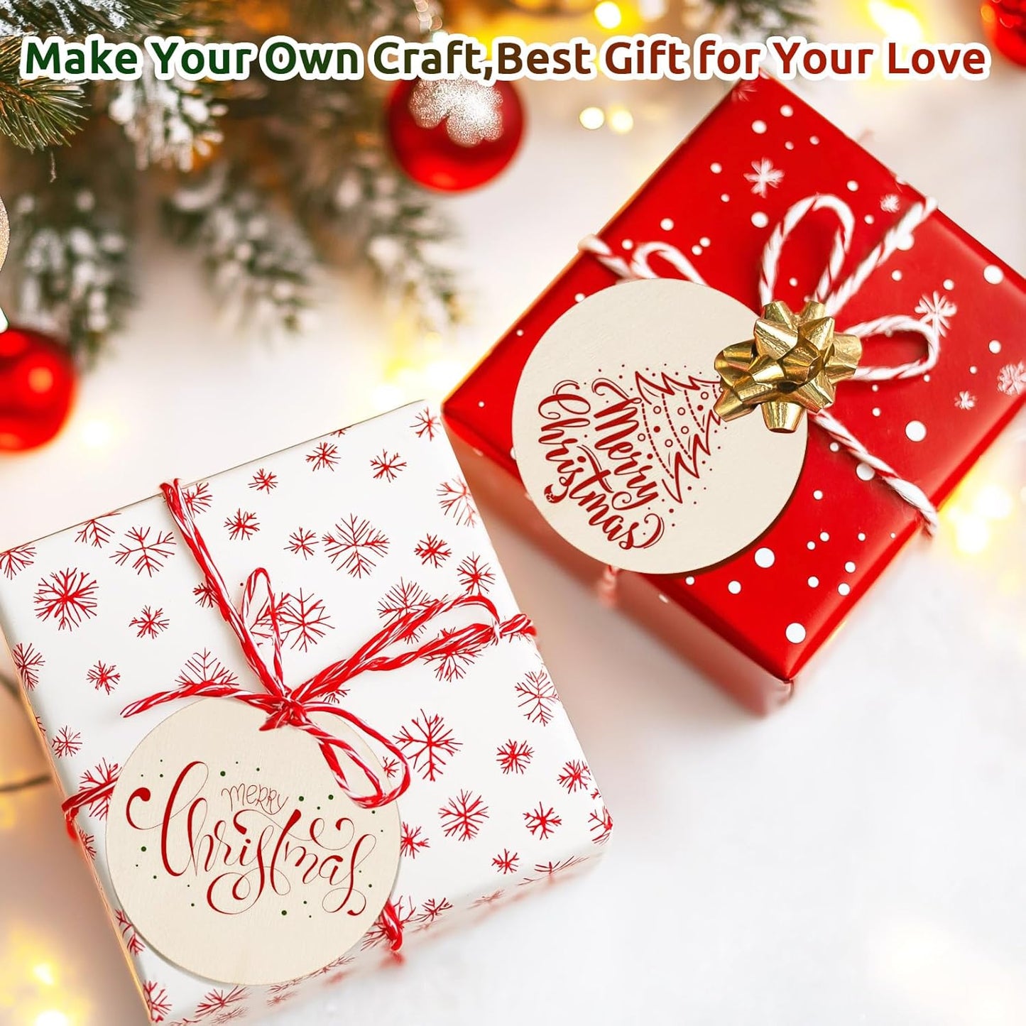 Philorn 50pcs Wooden Ornaments for Crafts 3.5" Unfinished DIY Wooden Christmas Ornaments, Predrilled Wood Slices Circles for Crafts Paint Holiday Hanging Decorations (50pc Rounds)