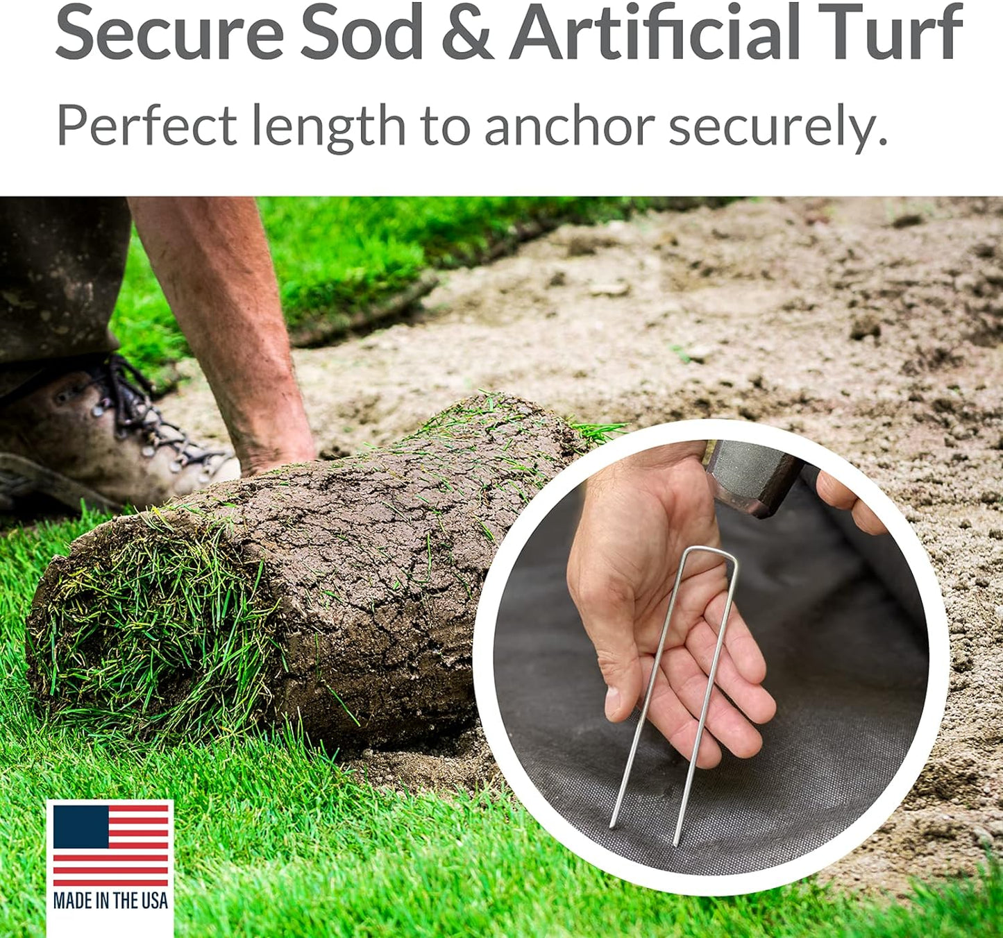 Pinnacle Mercantile USA Made 50 Pack Garden Landscape Staples Weed Barrier Fabric Stakes Galvanized 6 inch Pins Anti Rust Sod Staple 11 Gauge Steel