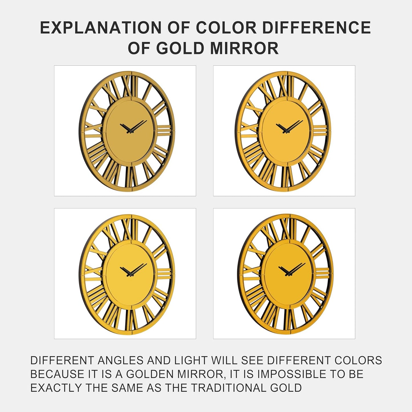 SHYFOY 18" Mirrored Wall Clock, Decorative Wall Clock with Roman Numerals, Living Room Wall Clocks, Kitchen Office Home Decor Battery Powered