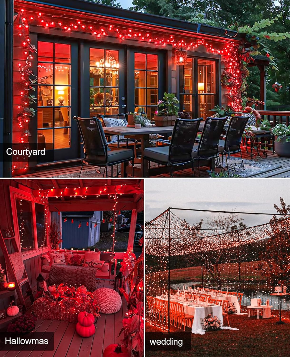 197FT 600 LED Christmas Lights Outdoor, Plug in Christmas Tree Lights 8 Modes, Waterproof String Twinkle Lights for Indoor Room Patio Yard Fence Party Wedding Holiday Decorations, Red