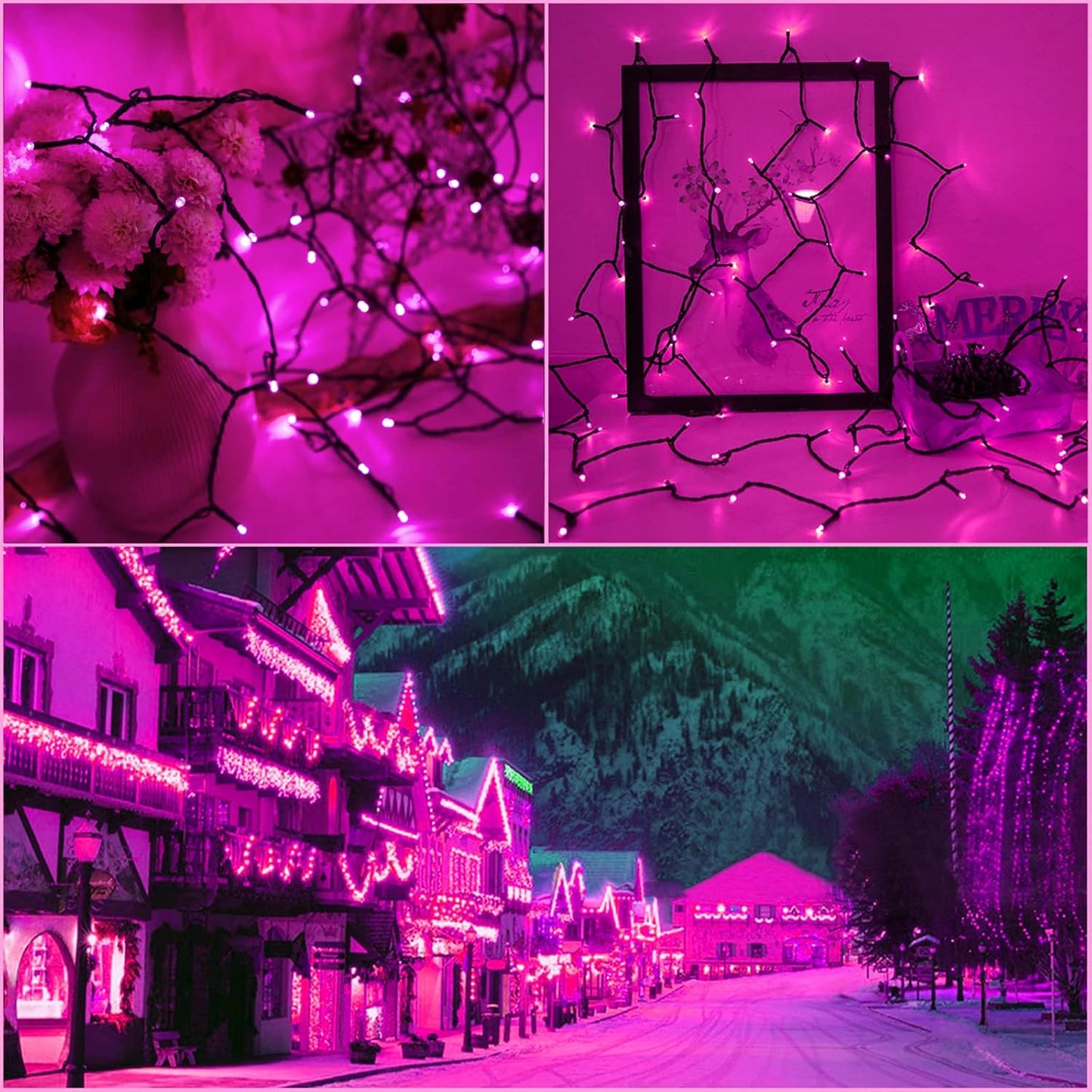 Valentines Day Solar Christmas String Lights Outdoor Pink 2 Pack 144ft 400LED Fairy Lights with 8 Modes, IP44 Waterproof Lights for Tree Garden Patio Wedding Party Yard Decor
