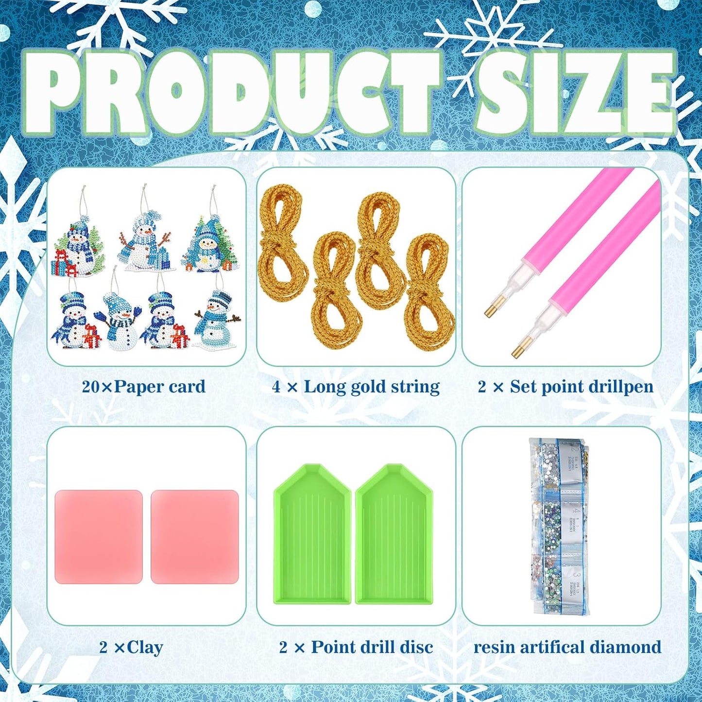 Skylety 20 Pcs Christmas Diamond Art Ornaments Kit Cute Snowman Diamond Painting Ornaments Tag DIY Xmas Rhinestone Art Keychain Crystal Handcraft Gift Wrap Tags with Rope Home Party Decor(Blue)