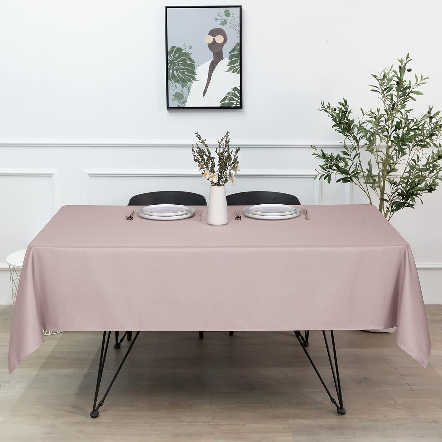 sancua Rectangle Tablecloth - 60 x 84 Inch - Stain and Wrinkle Resistant Washable Polyester Table Cloth, Decorative Fabric Table Cover for Dining Tables, Buffet Parties and Camping, Blush