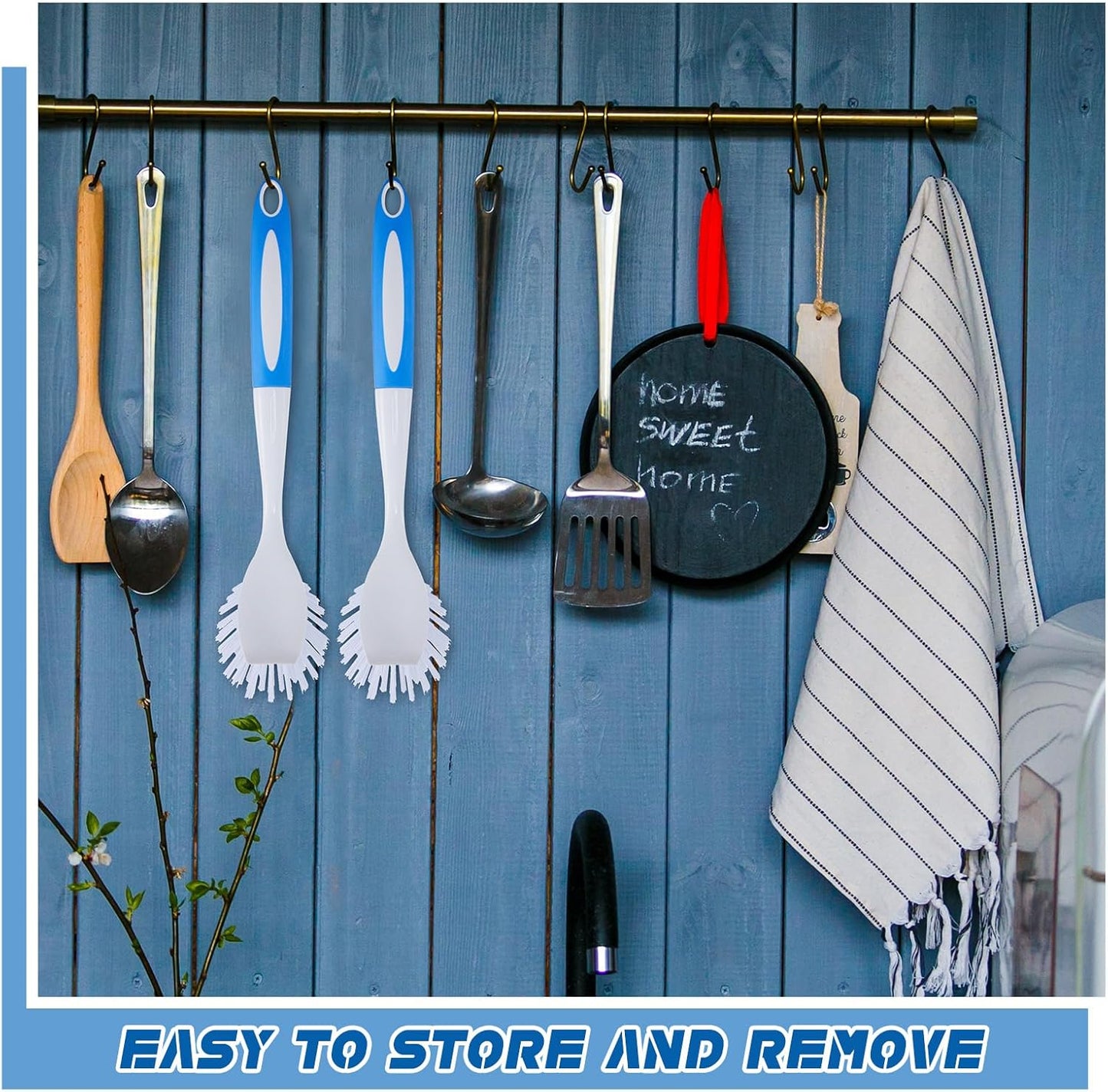 Hsei 10 Pcs Blue Kitchen Scrub Dish Brush Bulk with 11 Inch Anti Slip Handle Cleaning Dish Scrubber with Stiff Bristles Washing Scrub Brushes for Housekeeping for Pots and Pans, Kitchen Sink