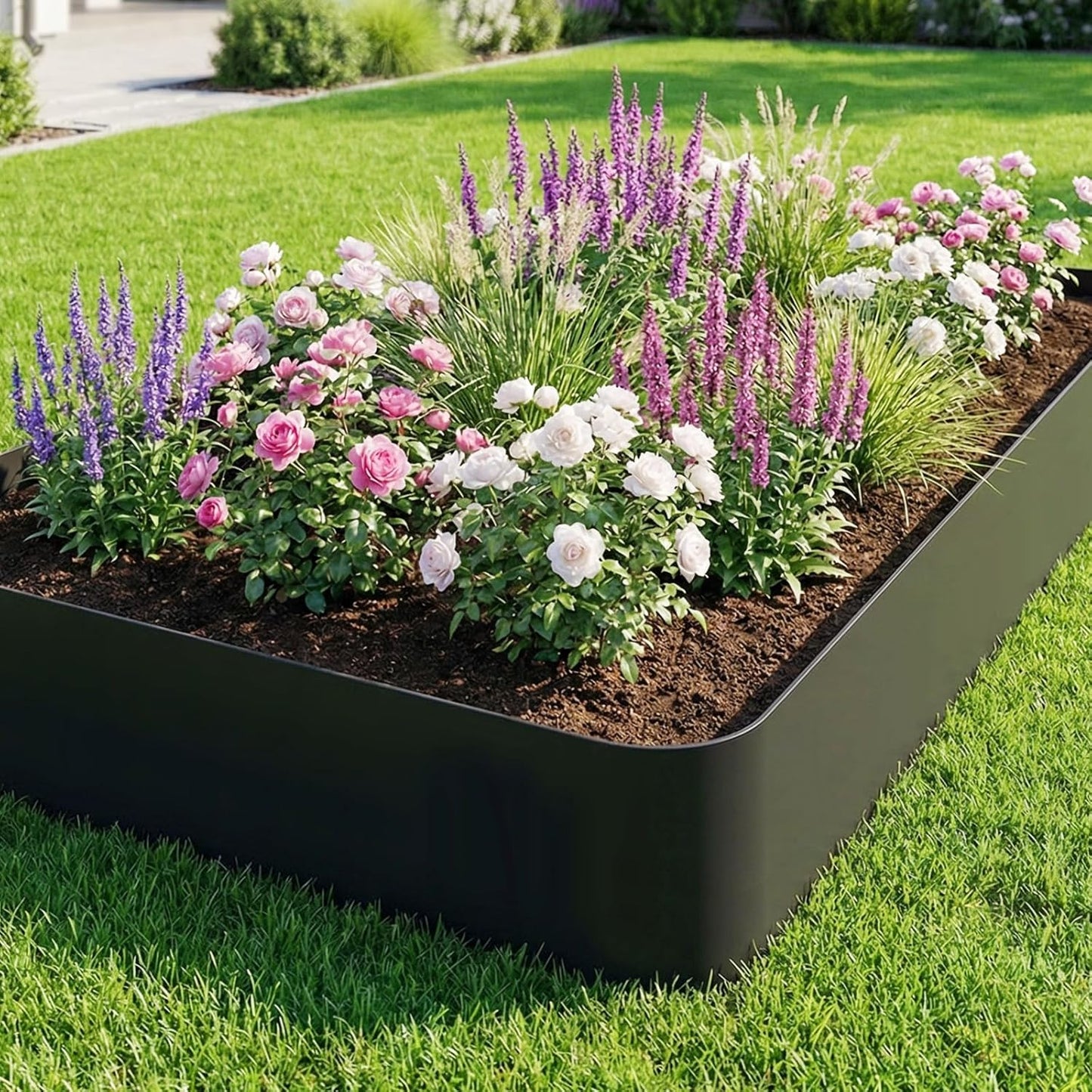 GOTGELIF Landscape Edging Border Kit No Dig, 3'' x 100FT, Black Garden Edging with 110 U-Shaped Nails for Lawn, Flower Beds, and Yard Borders