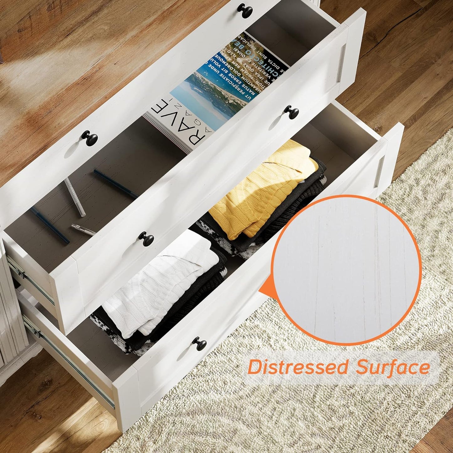 WAMPAT Dresser for Bedroom with 3 Drawers, Kids Dressers with Wide Chest of Drawers, Mid Century Modern Wooden Closet Storage Organizer for Living Room, Nursery, Hallway, White