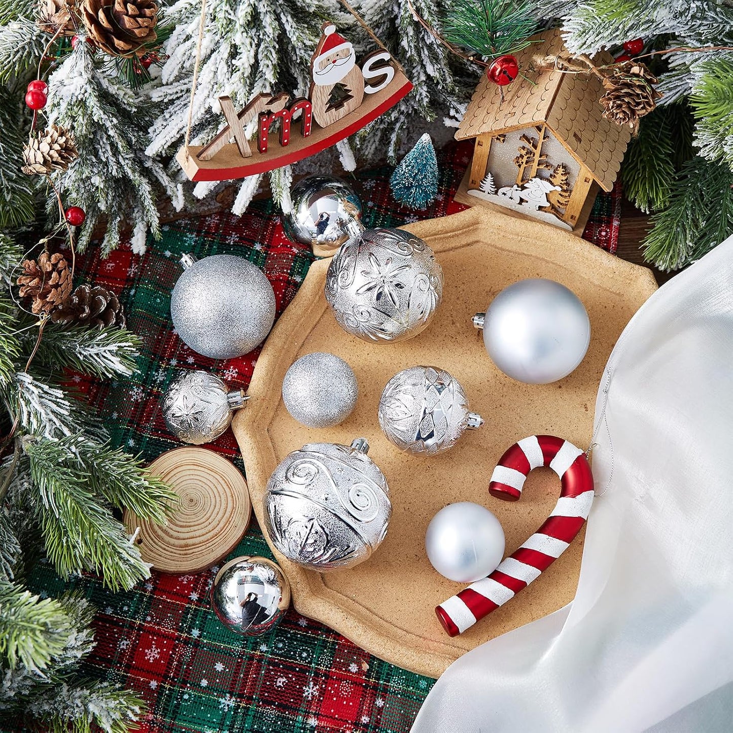 Wironlst Christmas Ball Ornaments - 30pcs Shatterproof Plastic Christmas Ornaments Hanging Ball Decorations for Xmas Tree, Holiday, Wedding, Party (Multi-Size, Silver)