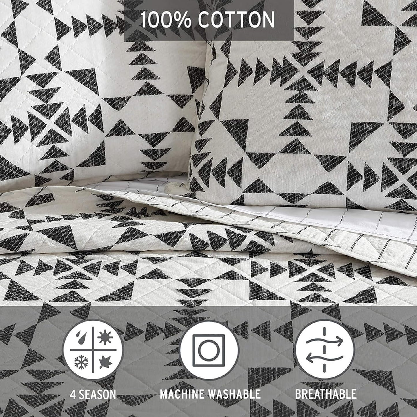 Eddie Bauer - Queen Quilt Set, Reversible Cotton Bedding with Matching Shams, Luxurious Bedding Set (Arrowhead Charcoal, 3 pcs, Queen)