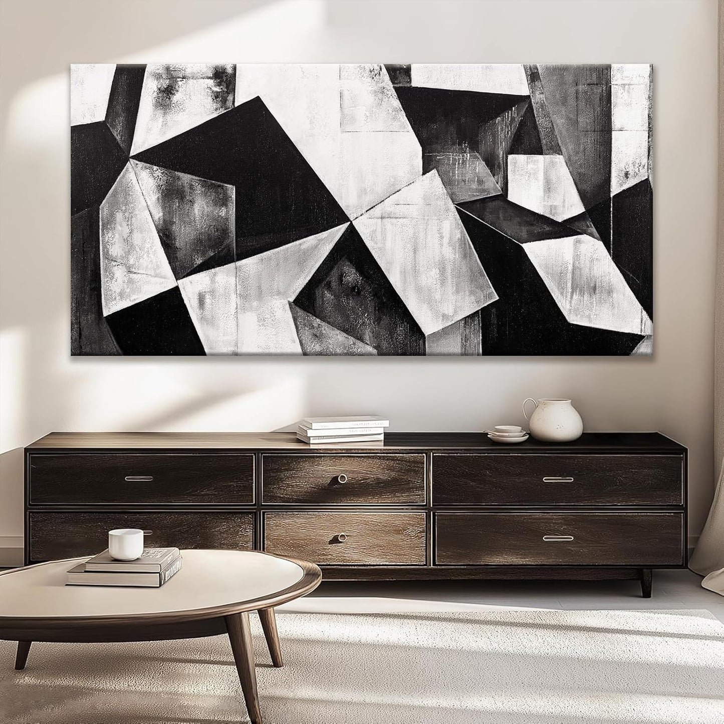 TAIJXAGSG Large Abstract Wall Art Black And White Wall Art Geometric Color Block Line Painting Artwork Canvas Art Wall Decor Simple Picture Artwork For Living Room Bedroom Office 29" X 58"