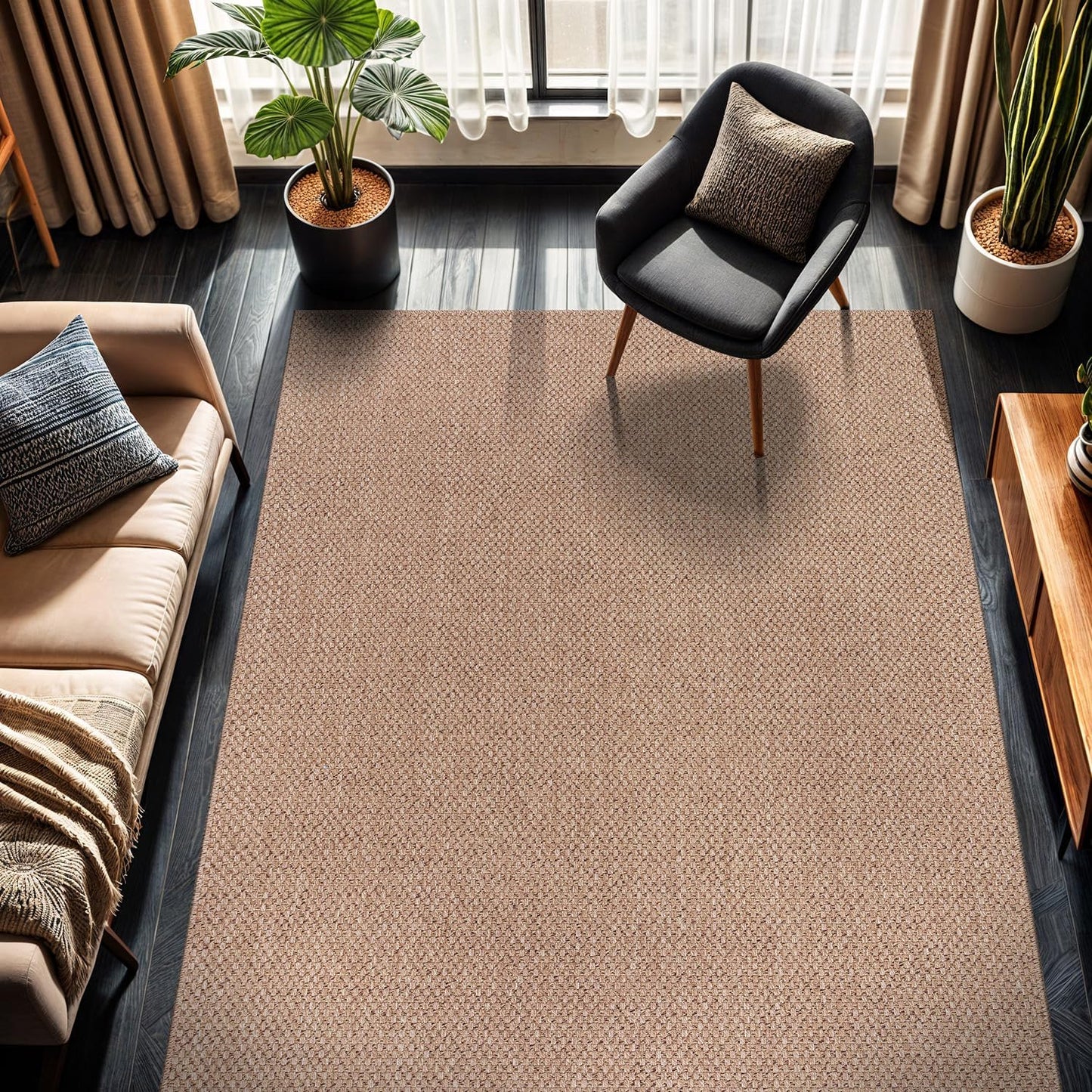 CAMILSON Easy Jute Rug 6x9, Indoor Outdoor Natural Color Farmhouse Area Rugs for Living Room Patio and Kitchen Rug, Solid Boho Woven Design, Easy-Cleaning, Washable Outside Carpet Alfombras (6 x 9)