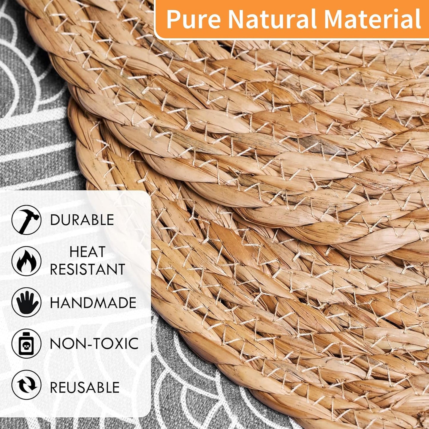 Defined Deco Woven Placemats Set of 6,13" Round Rattan Placemats,Natural Hand-Woven Water Hyacinth Placemats,Farmhouse Weave Place Mats,Rustic Braided Wicker Table Mats for Dining Table,Home,Wedding.