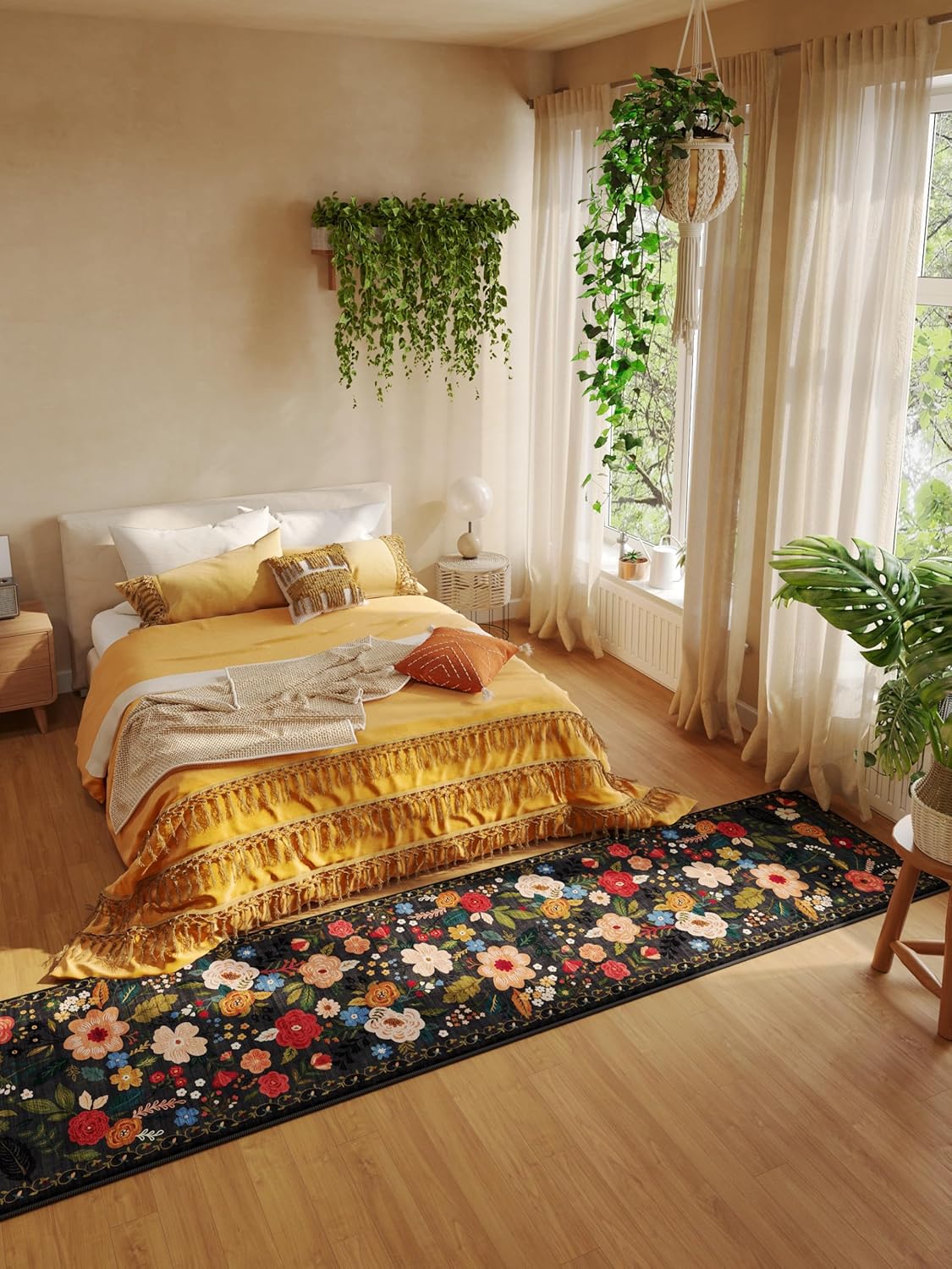 Runners for Hallways Kitchen Rug Non Slip 2'x 10' Long Washable Runner Rugs with Rubber Backing Soft Floral Carpet Runner for Hallways, Kitchen, Laundry, Bedroom, Bathroom(Black)