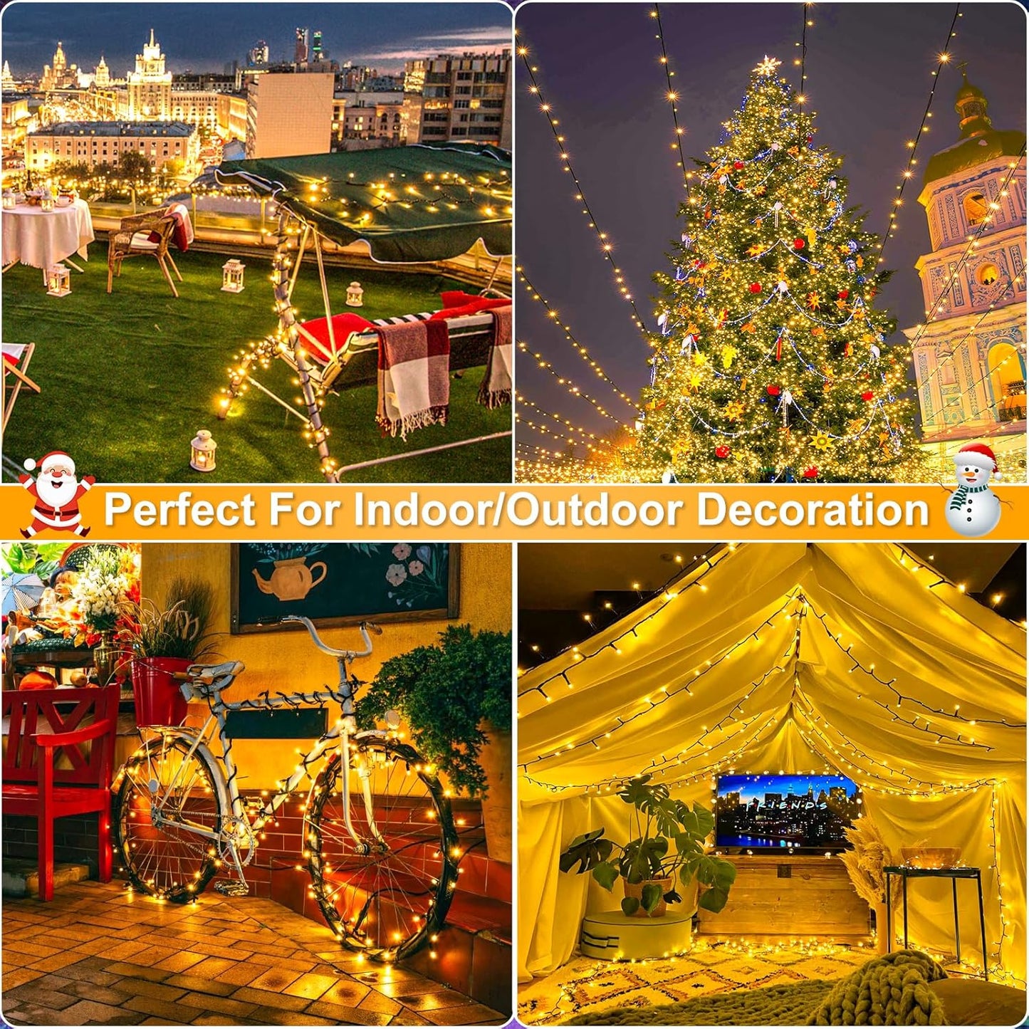 2 Pack Christmas Lights Outdoor, Total 200FT 600LED Christmas Tree Lights with 8 Modes Waterproof, Warm White String Twinkle Lights Green Wire for Indoor Patio Garden Xmas Holiday Decorations
