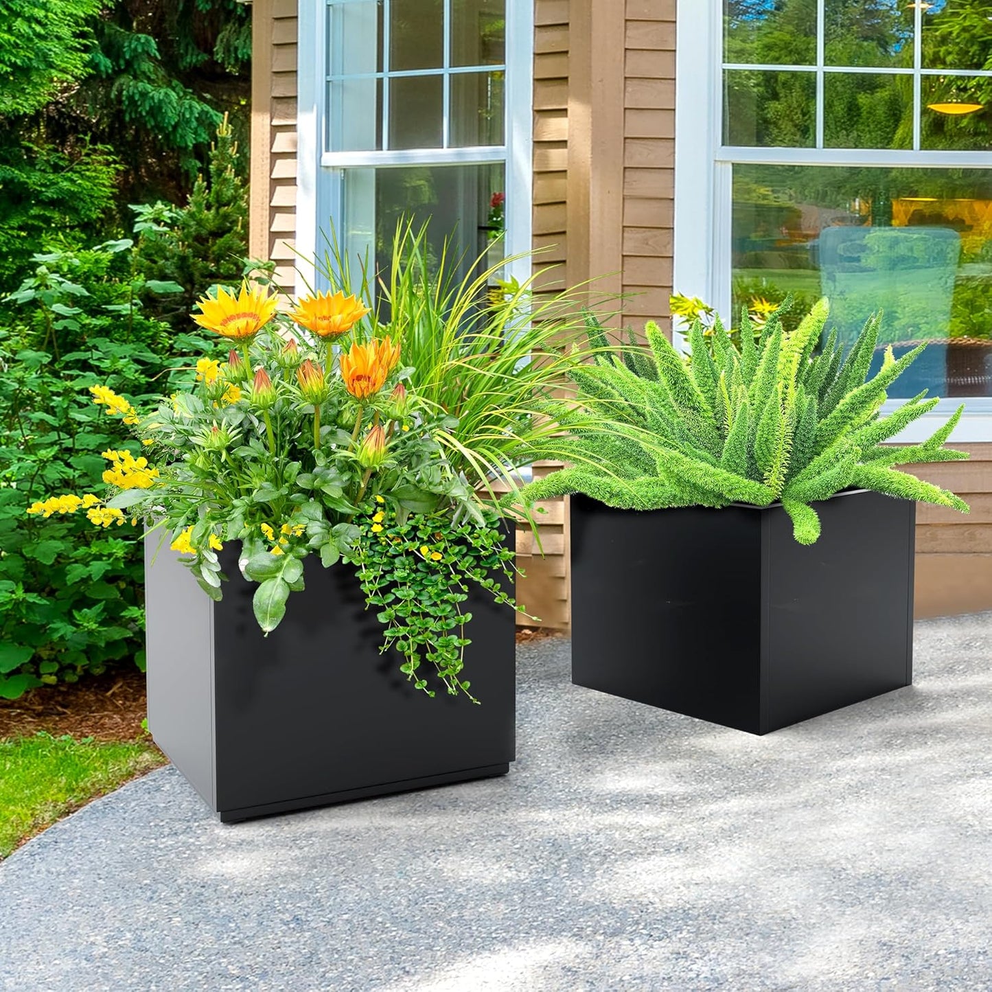 FENCY Large Square Planter 17" L x 17" W x 18" H, Planters for Outdoor Plants, Large Outdoor Planters for Porch Patio, Black Square Planter with Drainage Hole, All-Weather Use Cube Planter