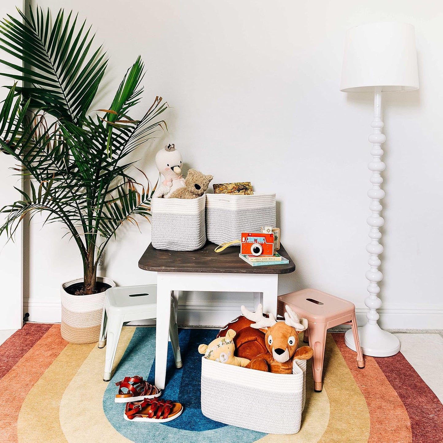 OrganiHaus Set of 3 Woven Storage Baskets for Organizing, Cotton Rope Organizer Bins for Shelves, Closet & Nursery, Dog Toy Basket, Decorative Bins for Toys, Towels & Books - 15x10x9, Grey