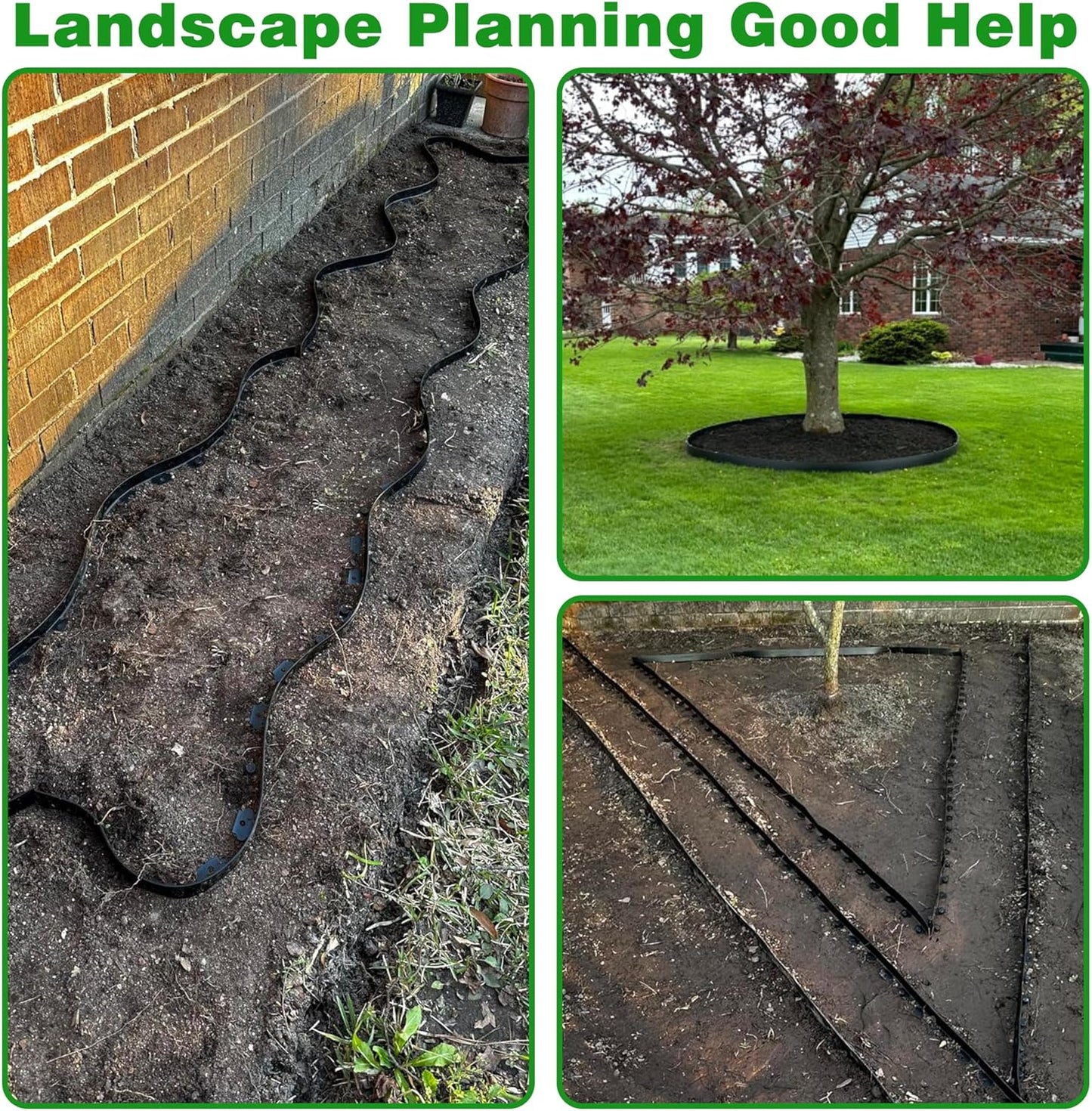 Landscape Edging Border 33 FT 2 Inch Tall with 60 Spikes, Plastic Edging for Landscaping, Garden Edging Border๏ผ Flower Bed, Paver and Lawn Edging Border, Black