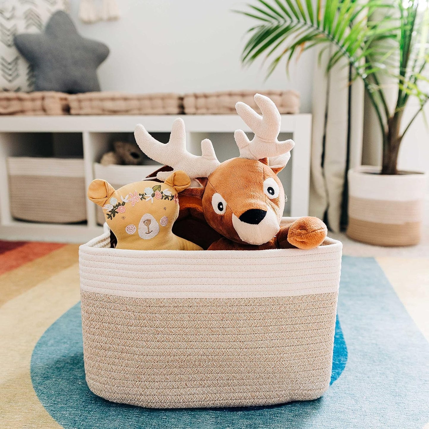 OrganiHaus Woven Storage Baskets for Organizing, Cotton Rope Organizer Bins for Shelves, Closet & Nursery, Dog Toy Basket, Decorative Bins for Toys, Towels & Books - 15x10x9, Light Honey