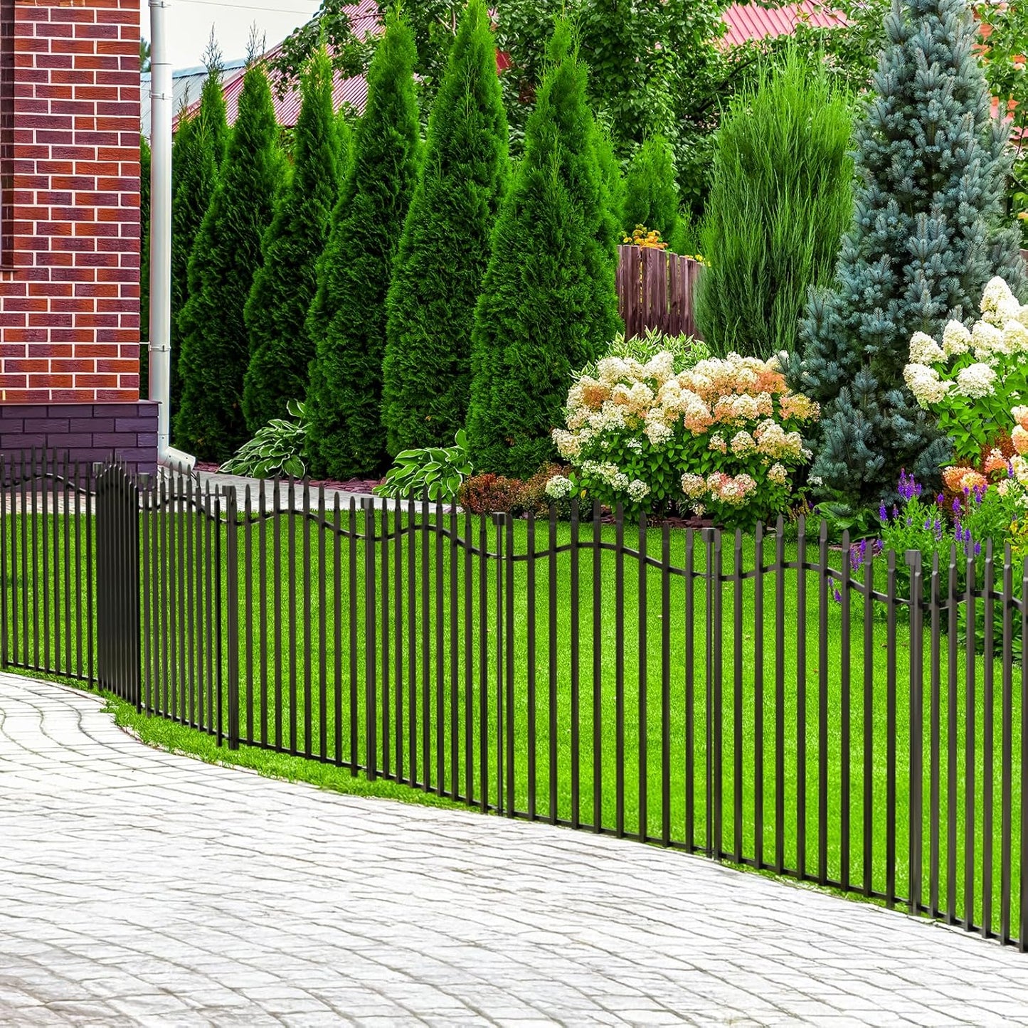 10 Panels No Dig Decorative Garden Fence - 32in H x 22.5ft L, Tall Heavy-Duty Square Tube Animal Barrier, Rustproof Metal Border Fencing for Yard, Outdoor Dog Playpen & Flower Beds