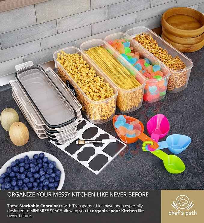 Chef's Path Airtight Food Storage Container Set (Set of 6) - Ideal for Pasta, Spaghetti & Noodles - Pasta Containers for Kitchen Organization and Storage - Plastic Canisters with Durable Lids