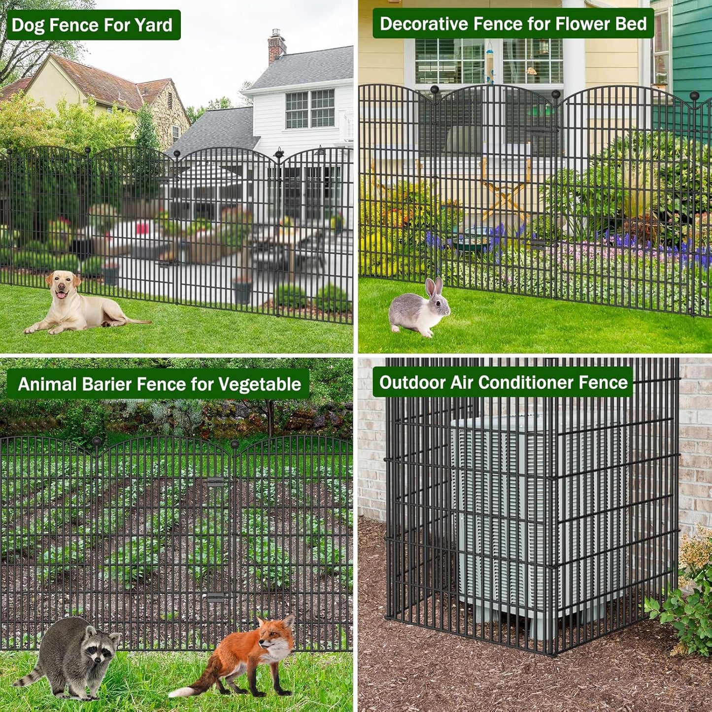 No Dig Decorative Garden Fence 4 Panels with Gate, 48 in (H) x 10.4 ft (L), Dog Fence Outdoor for Yard,Rustproof Metal Animal Barrier Ground Stakes Fencing for Garden, Patio, Flower Bed