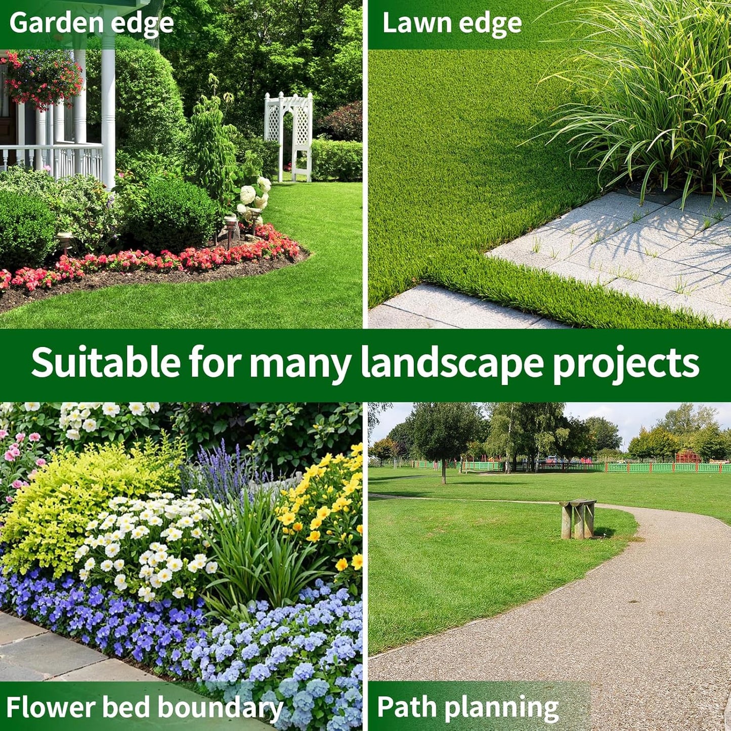 4 in x 50 Ft Garden Landscape Edging, No Dig Garden Edging Border Kit with 92 Pcs Spikes for Flower Bed Lawn Yard Grass Green