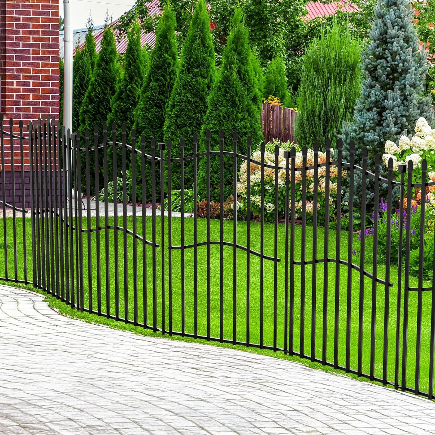 10 Panels Tall No Dig Garden Fence - 40in H x 22.5ft L, Reinforced Square Tube Rustproof Animal Barrier, Decorative Metal Fencing for Yard & Outdoor Dog Pet Play Areas