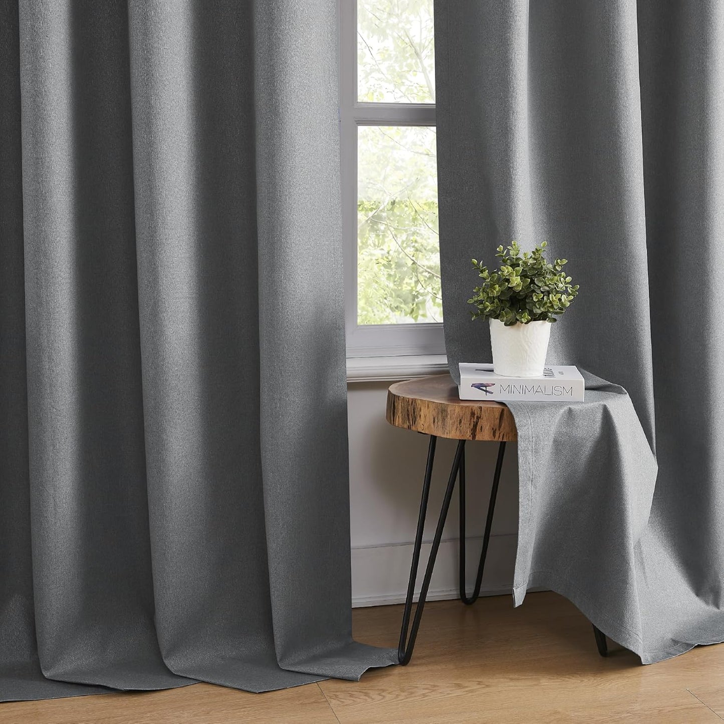 Gray Linen Blackout Curtains 120 Inches Long for Extra Tall Windows, Thermal Insulated Sound Dampening Privacy Grommet Window Covering for Living Room Kitchen,52" W x 120" L,10 FT,2 Panels,Grey
