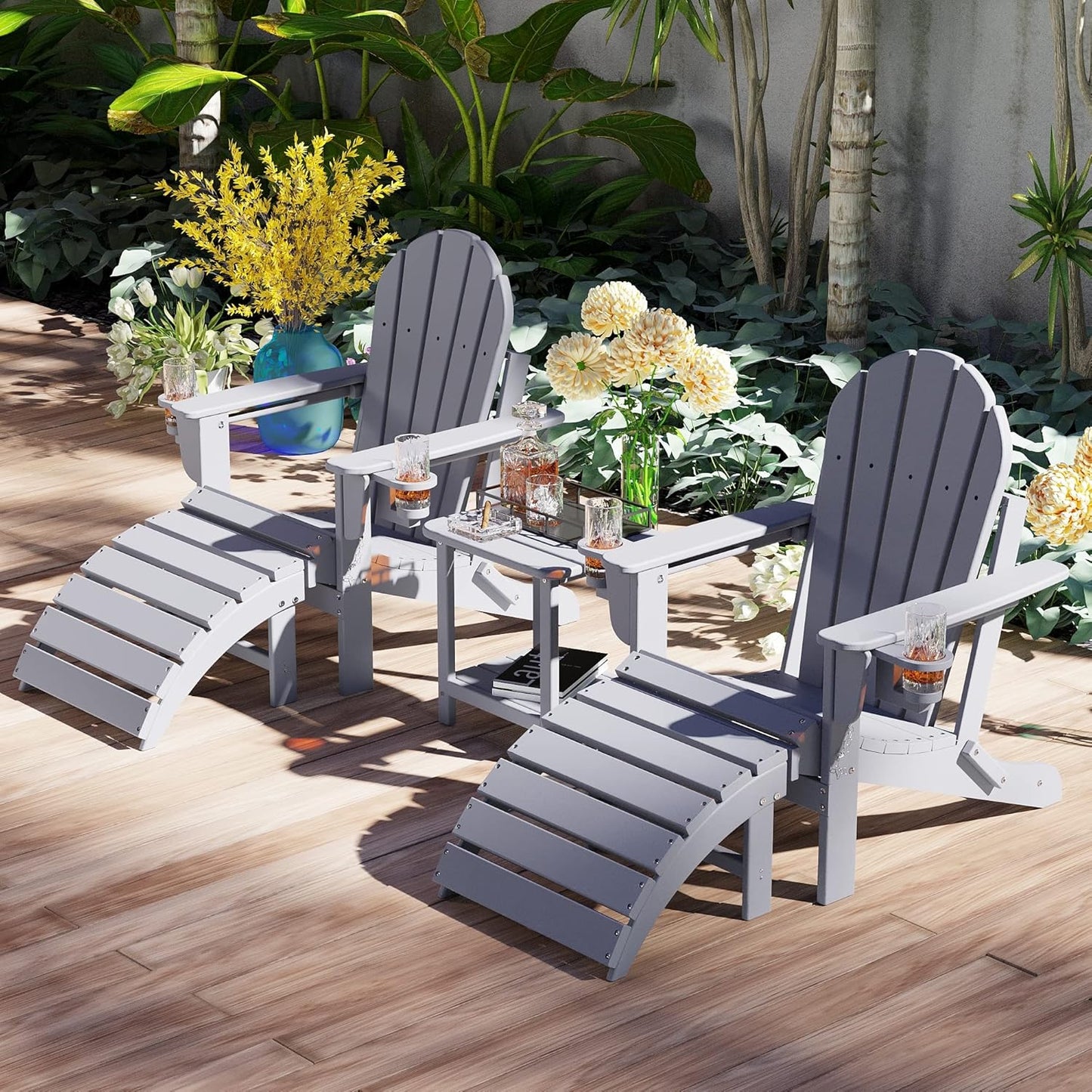 Sundale Outdoor Folding Plastic Adirondack Ottoman, All-Weather Adirondack Chair Footrest, Fade and Rust Resistant, Perfect for Outside Patio Garden Pool Yard Grey