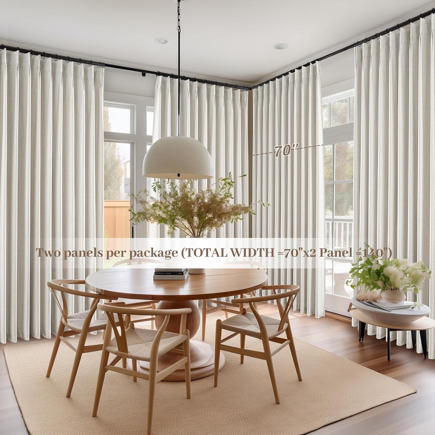 Blackout Curtains 70 Inches Total 140 width Extra Wide Pinch Pleated Long Curtain for Living Room, Cream Natural Linen Viral Curtain Room Darkening Insulated Windows Drapes (70"Wx102"Lx 2Panels)