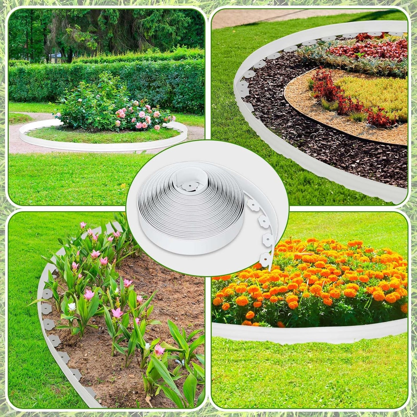 Sasylvia 2.5'' x 200' Landscape Edging Kit Edging Border Coil Include Anchoring Spikes 10 Connectors Plastic Garden Border for Lawn Garden Grass Yard Home(White)
