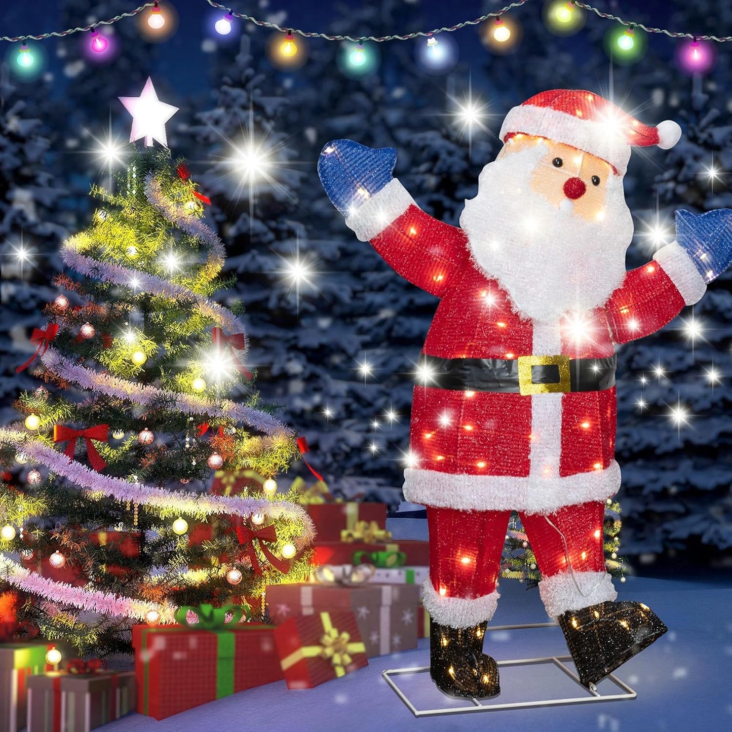 Lighted Christmas Santa Claus Outdoor Decorations, Christmas Standing Santa Claus 3D Super Large Lighted Holiday Displays Family Set Decoration Outdoor Indoor Yard