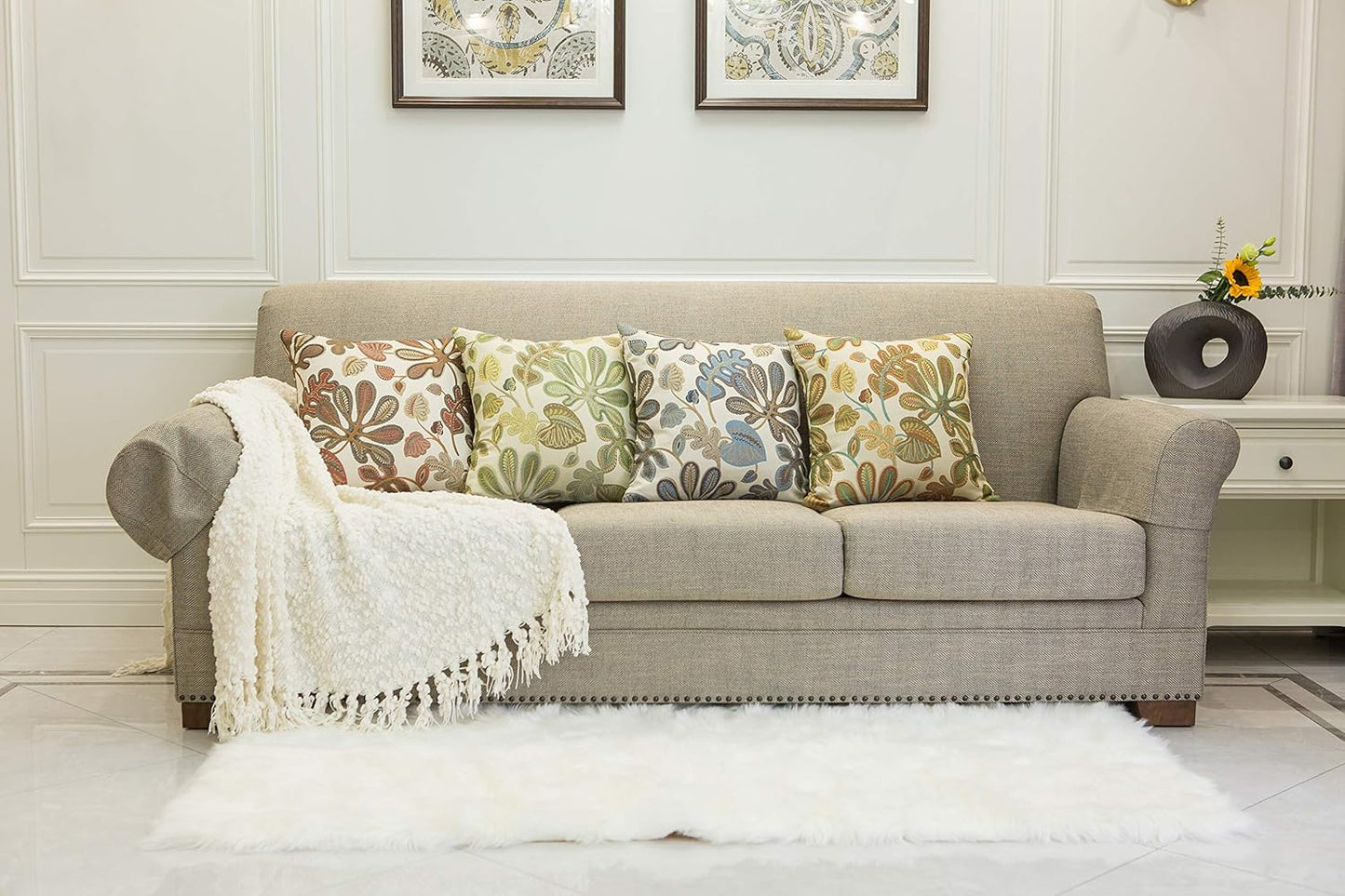 Set of 2 Jacquard Tropical Leaf Pattern Throw Pillow Covers Decorative Pillowcase 22X22 Inches,Coral Cream