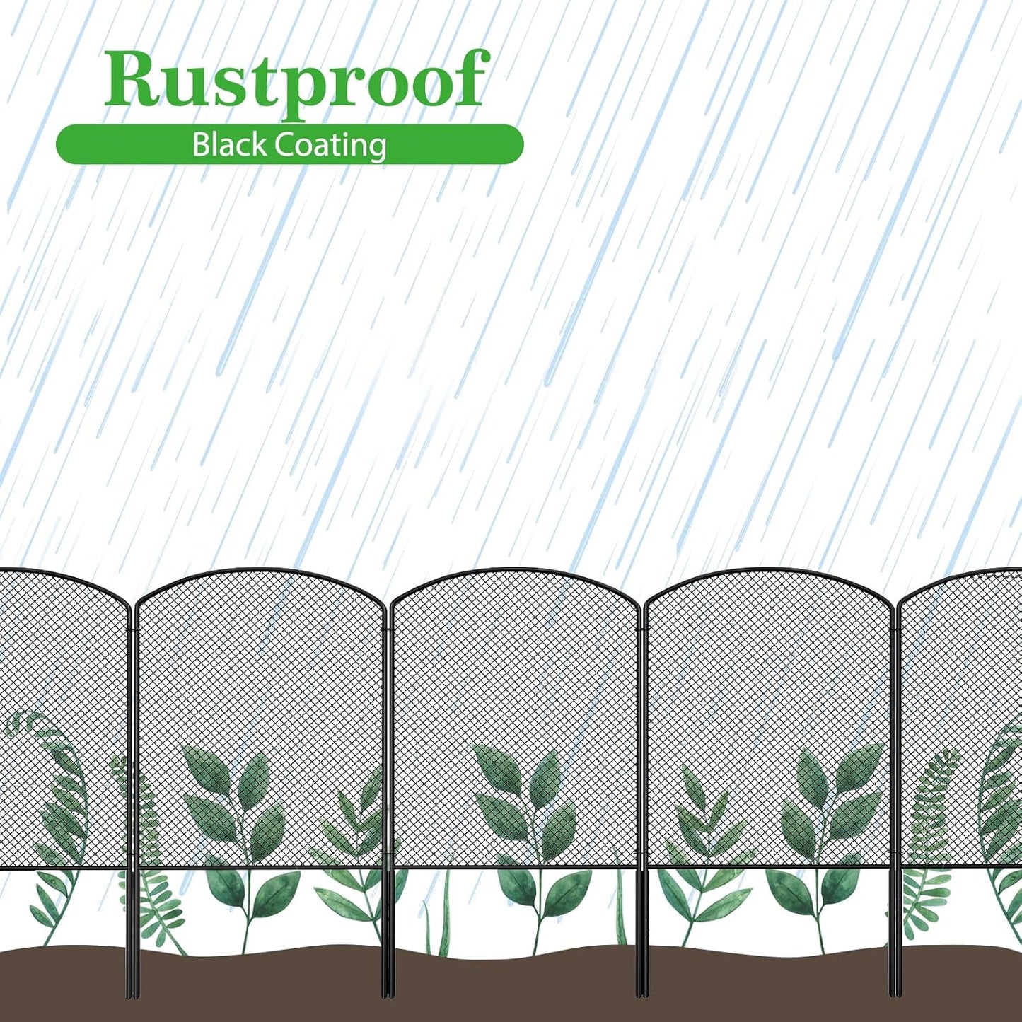 OUSHENG Mesh Decorative Garden Fence Fencing, 24in (H) x 10ft (L) Dog Barrier Outdoor for Yard, Rustproof Metal Wire Panels Border Blockers for Small Animal Rabbit, Black Arched