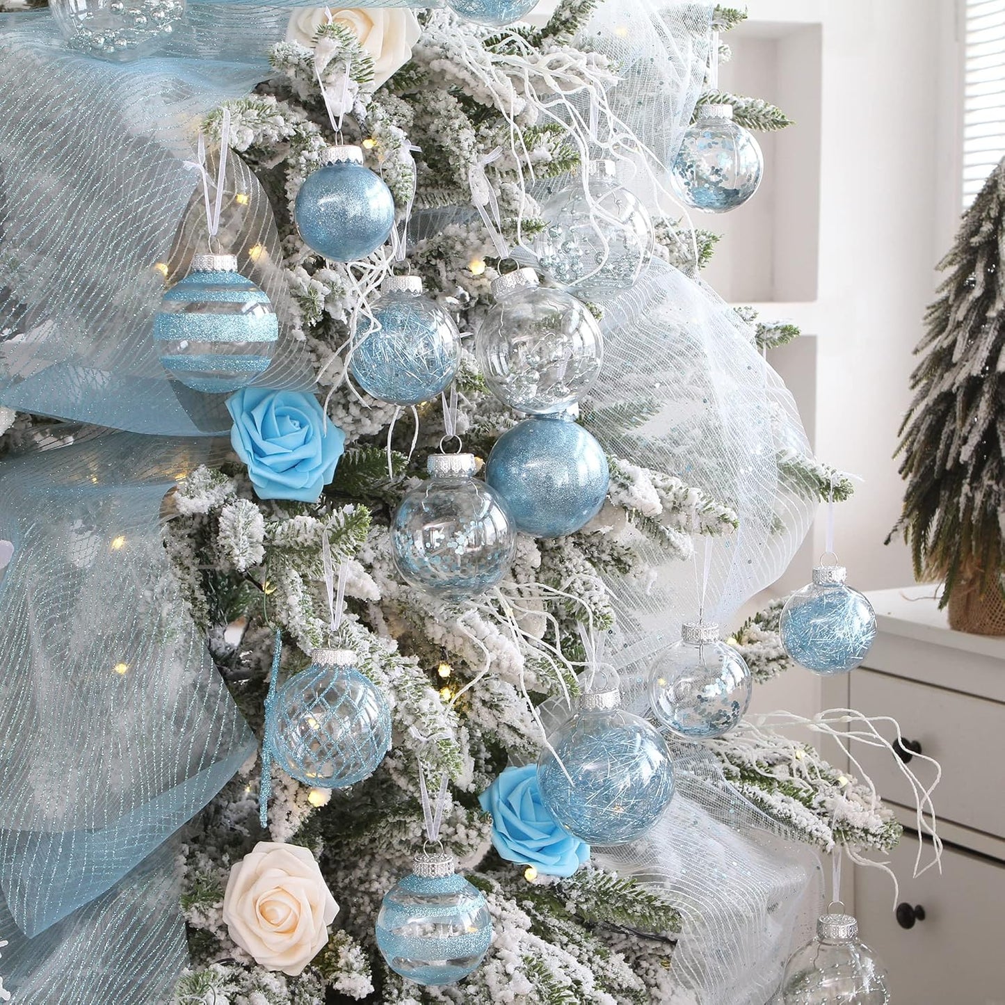 Sea Team Christmas Baubles Set Clear Plastic Shatterproof Multi-Size Decorative Christmas Baubles with Stuffed Delicate Decorations (25 Pieces, Babyblue)