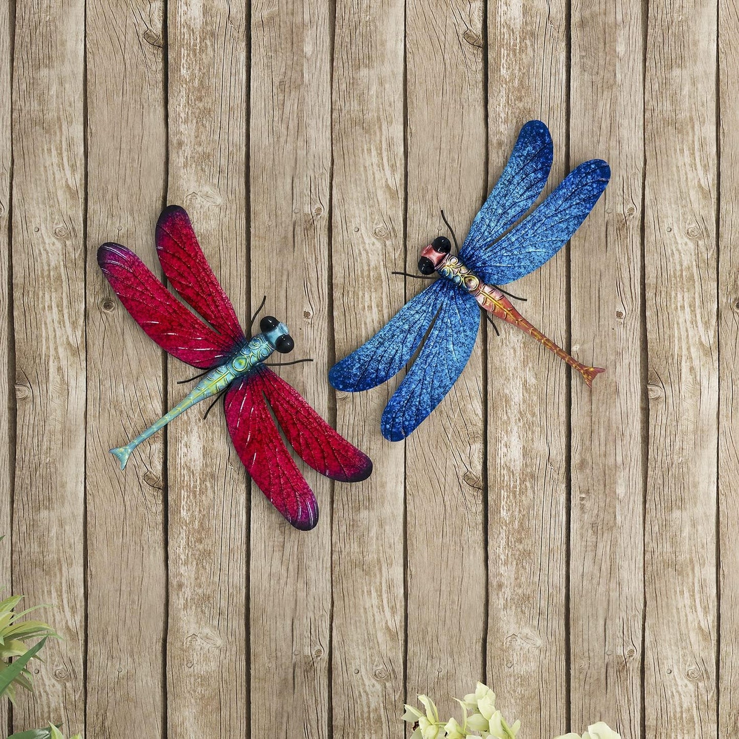 Metal Dragonfly Garden Art Decorations,-17.5 inches Outdoor Hanging Wall Decor Sculptures for Home Garden Yard (2 pack) dragon flies for garden