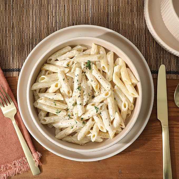 Gibson Elite Deerfield 16-Piece Stoneware Dinnerware Set – Cream White Reactive Glaze Plates and Bowls, Stackable Design, Service for 4 – Dishwasher & Microwave Safe
