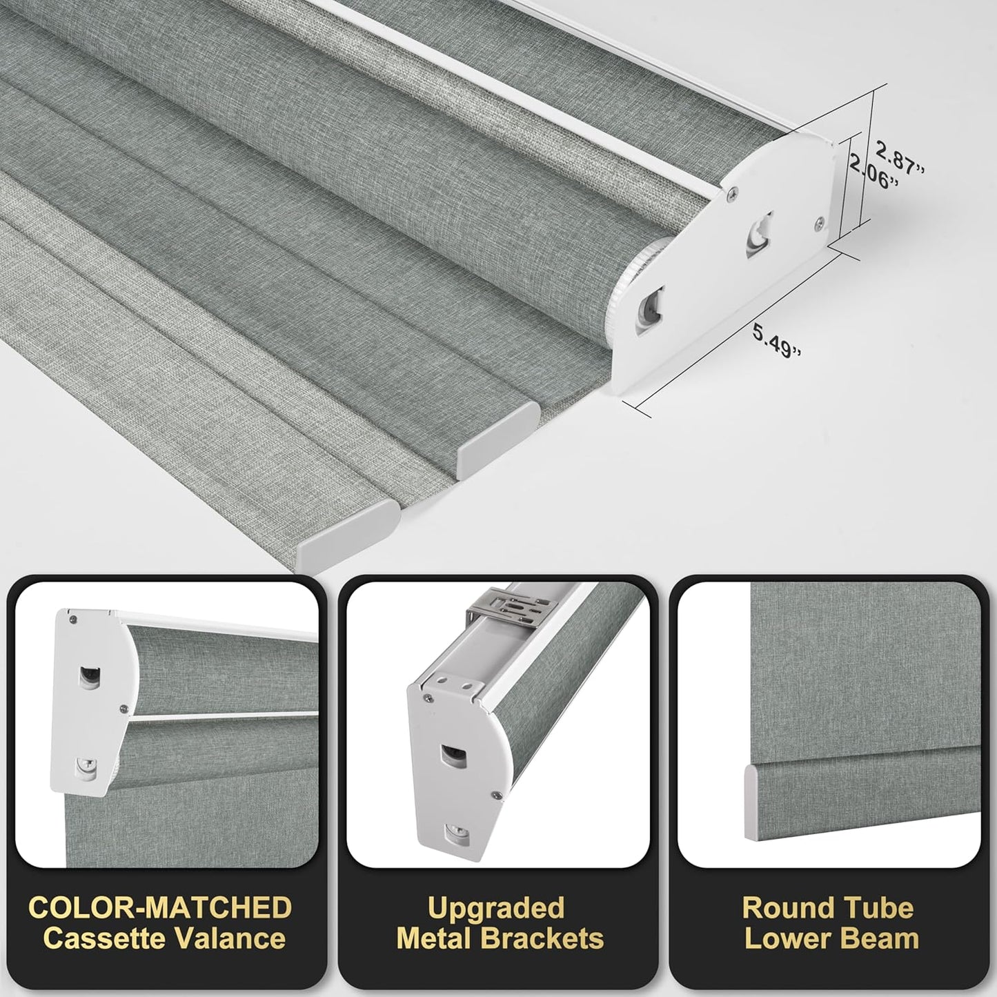BERISSA Cordless Dual Roller Shades with Cassette Valance,Double Window Shades Blackout and Light Filtering Shades,Day and Night Roller Shades for Home Office Door.Linen Grey.33 W x 86" H