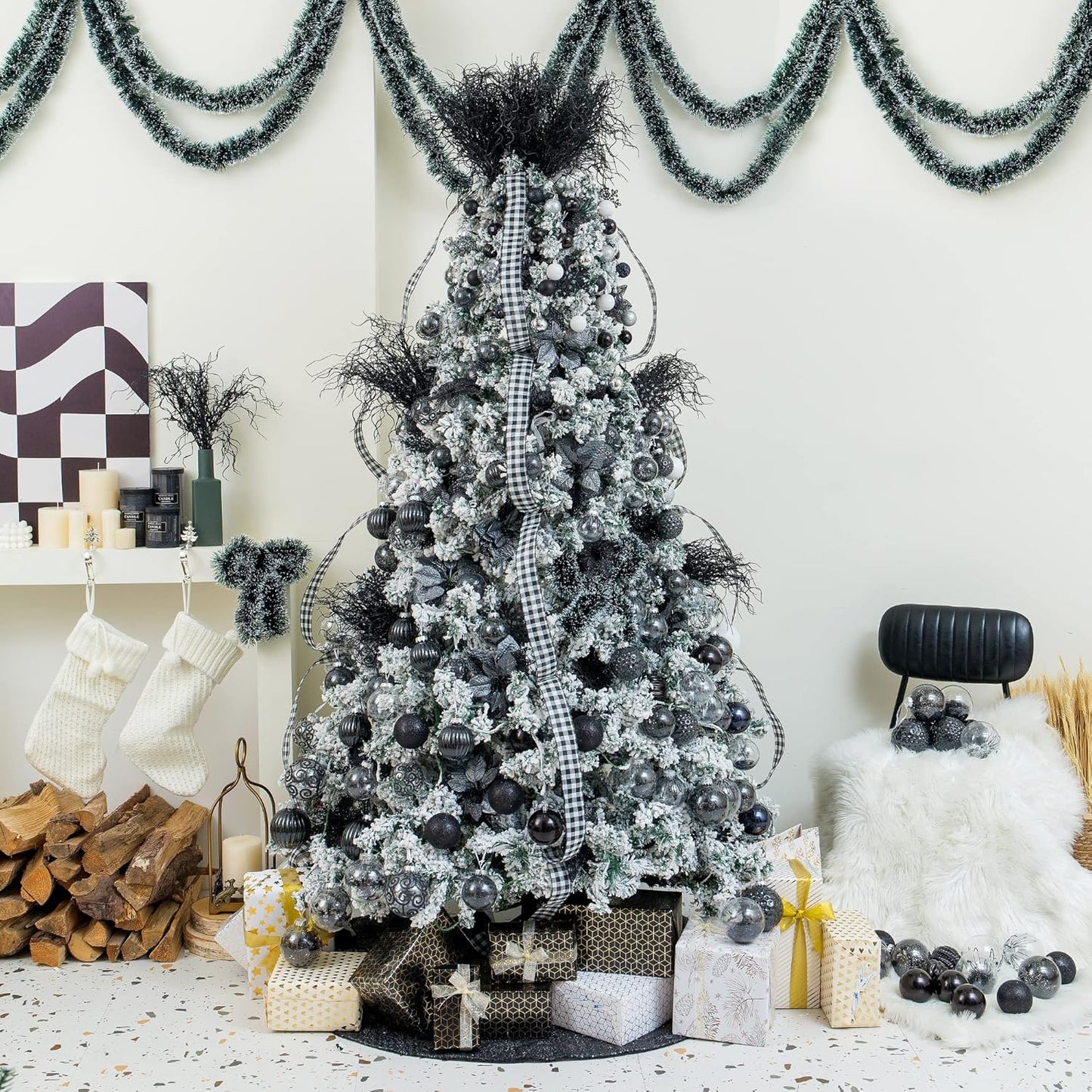 XmasExp 16ct Christmas Ball Ornaments Shatterproof Xmas Tree Hanging Balls Halloween Decorations Perfect for Holiday Wedding Christmas Halloween Decor(3.15", Black)