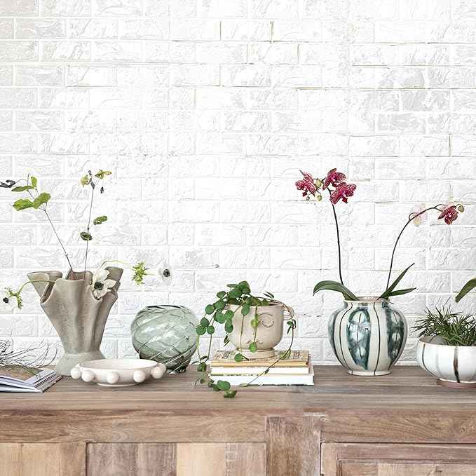 Bloomingville 9.75 Inches Stoneware Bowl with Orbs and Reactive Glaze, Cream