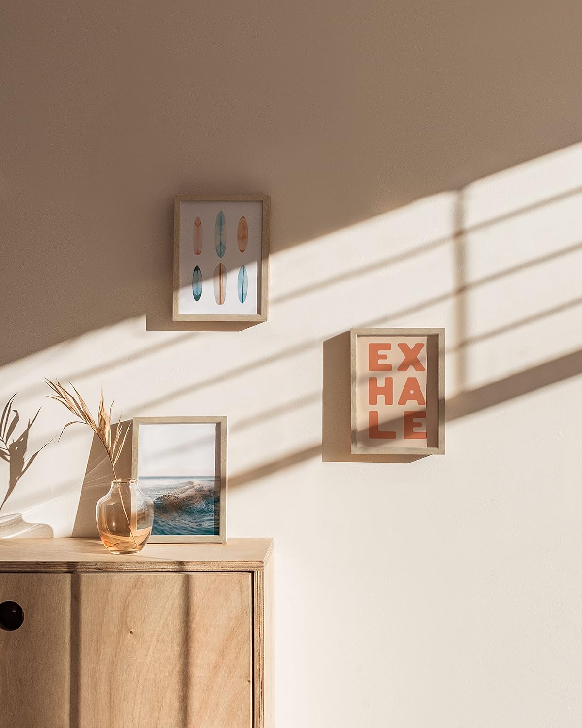 HAUS AND HUES Square Picture Frames 5 x 7 Set of 9 - Photo Gallery Wall Frame Set, Wood 5x7 Frames, 5 x 7 Frames Gallery Wall Set, 5x7 Frame with Mat, Square Frames 5x7 (Beige Oak Frames)