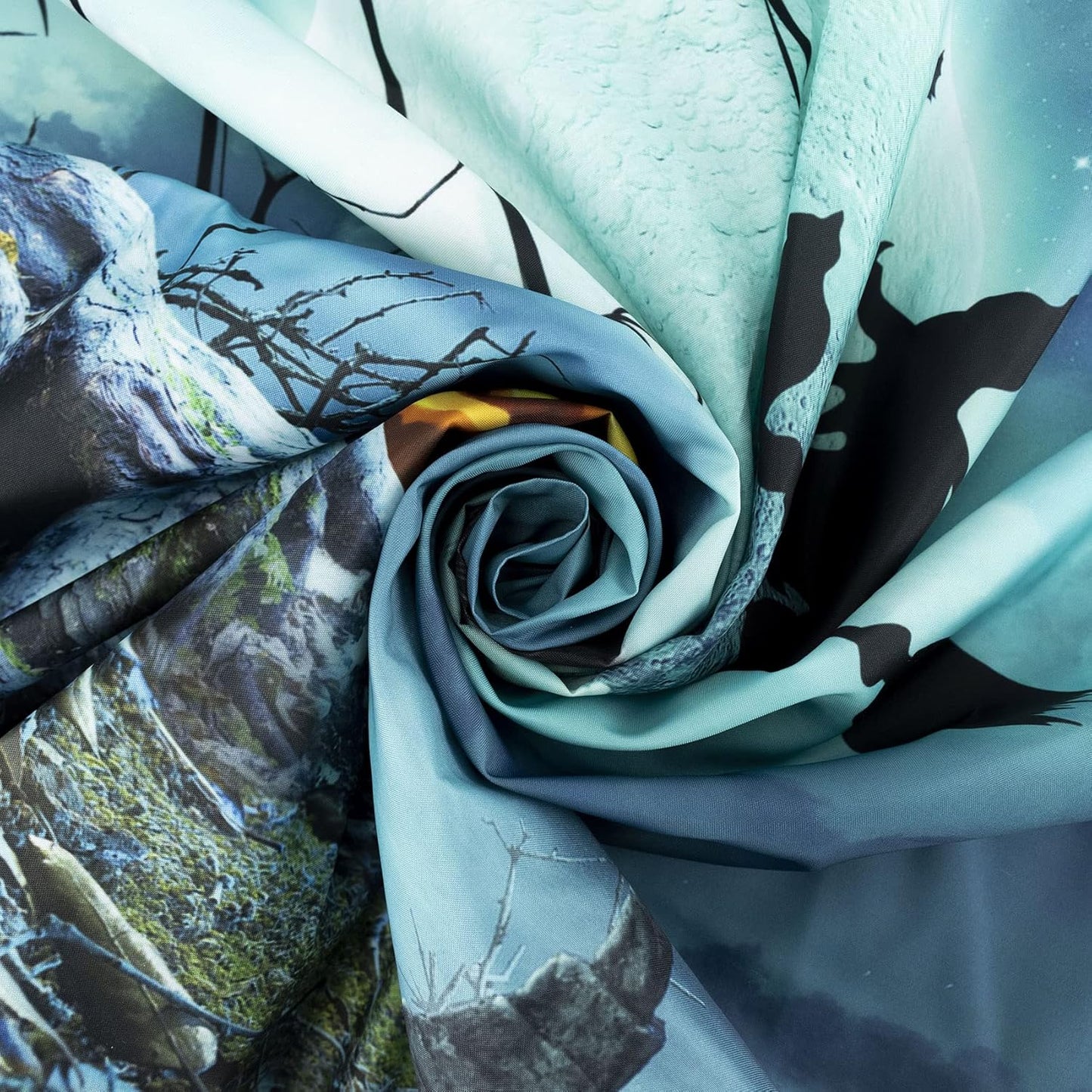 LB Teal Halloween Witch Tapestry Horror Black Cat Dead Tree in Graveyard Full Moon Night Tapestry Wall Art Spooky Pumpkin Wall Decor for Bedroom Living Room Dorm Holiday Party Decor 60x40 Inch